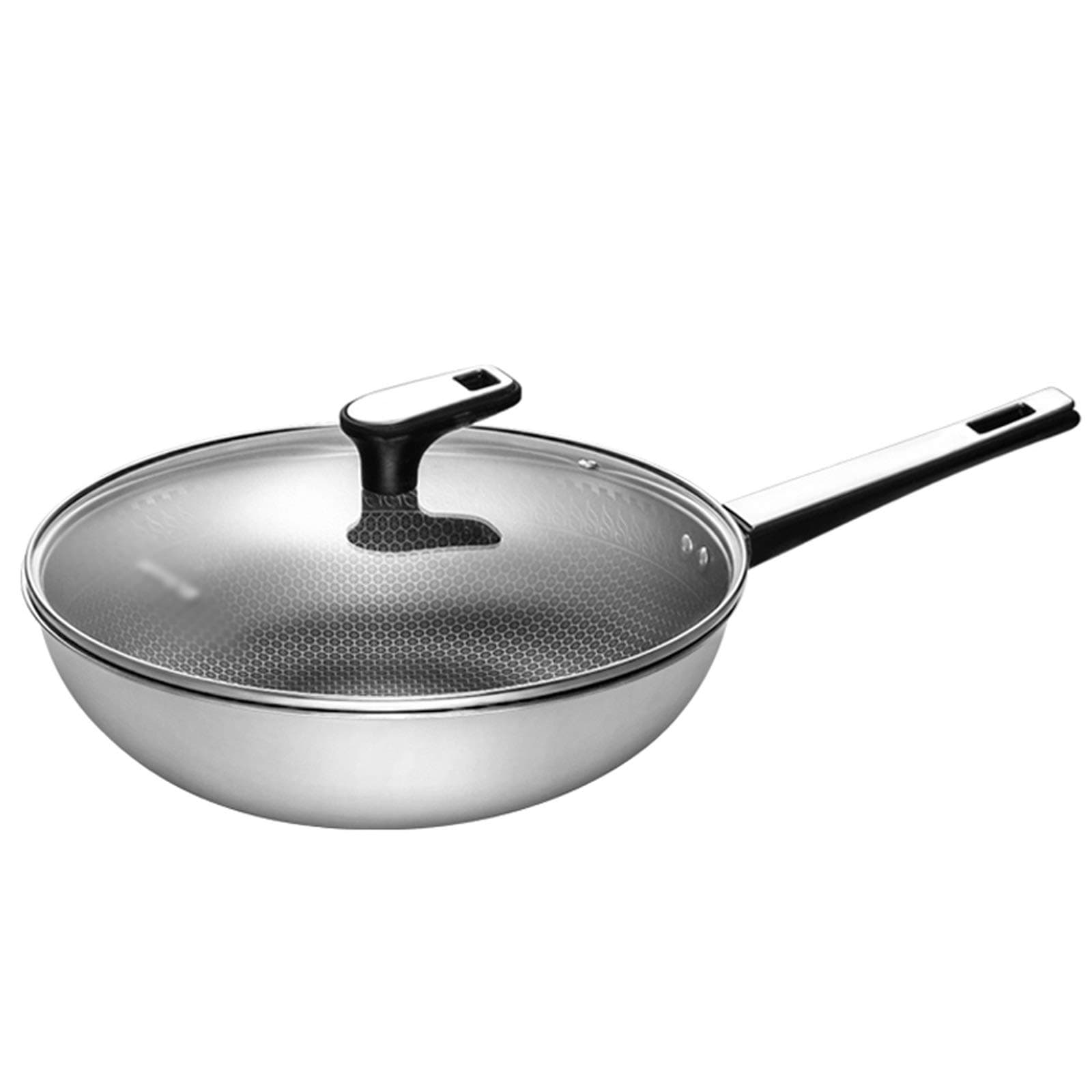 DUYHBAWRS 32cm 34cm Household Non-Stick Pan Smokeless Wok Kitchen Cooking Pan Glass Cover Gas Cooker Universal Cookware(32cm)