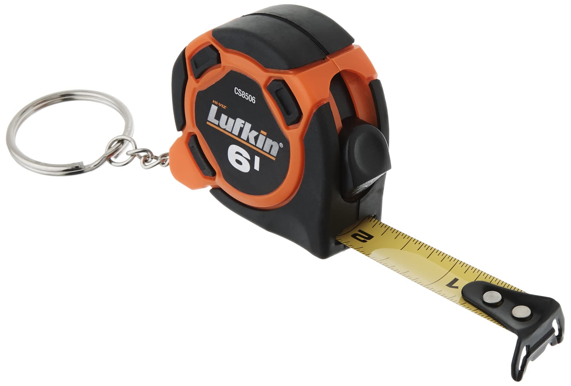 Lufkin 1/2' x 6' Mini Hi-Viz® Orange Yellow Clad Keychain Tape Measure - Counter Display - CS8506 , Black