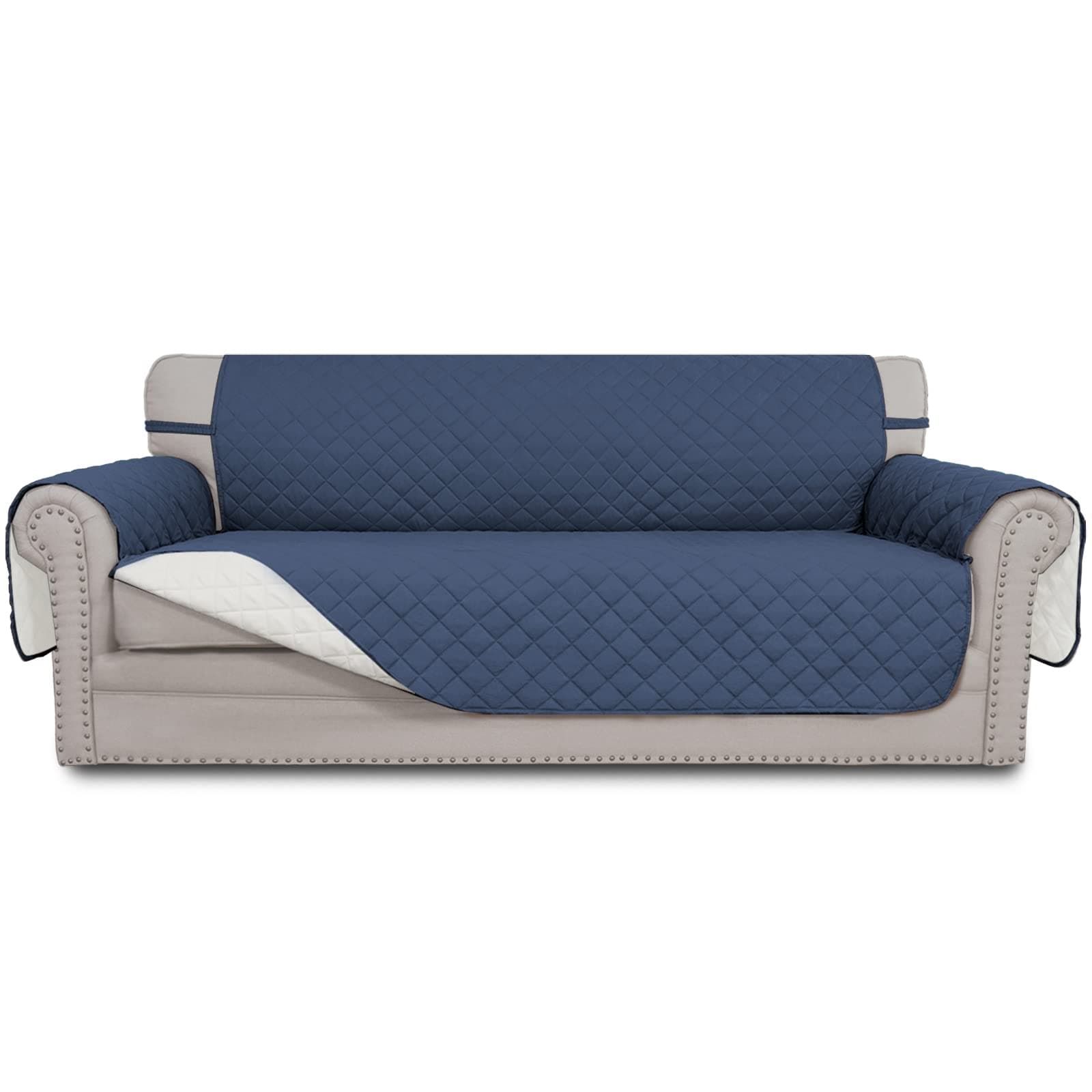 Easy-Going Reversible Couch Cover, 4 Seater Sofa, Dark Blue/Ivory