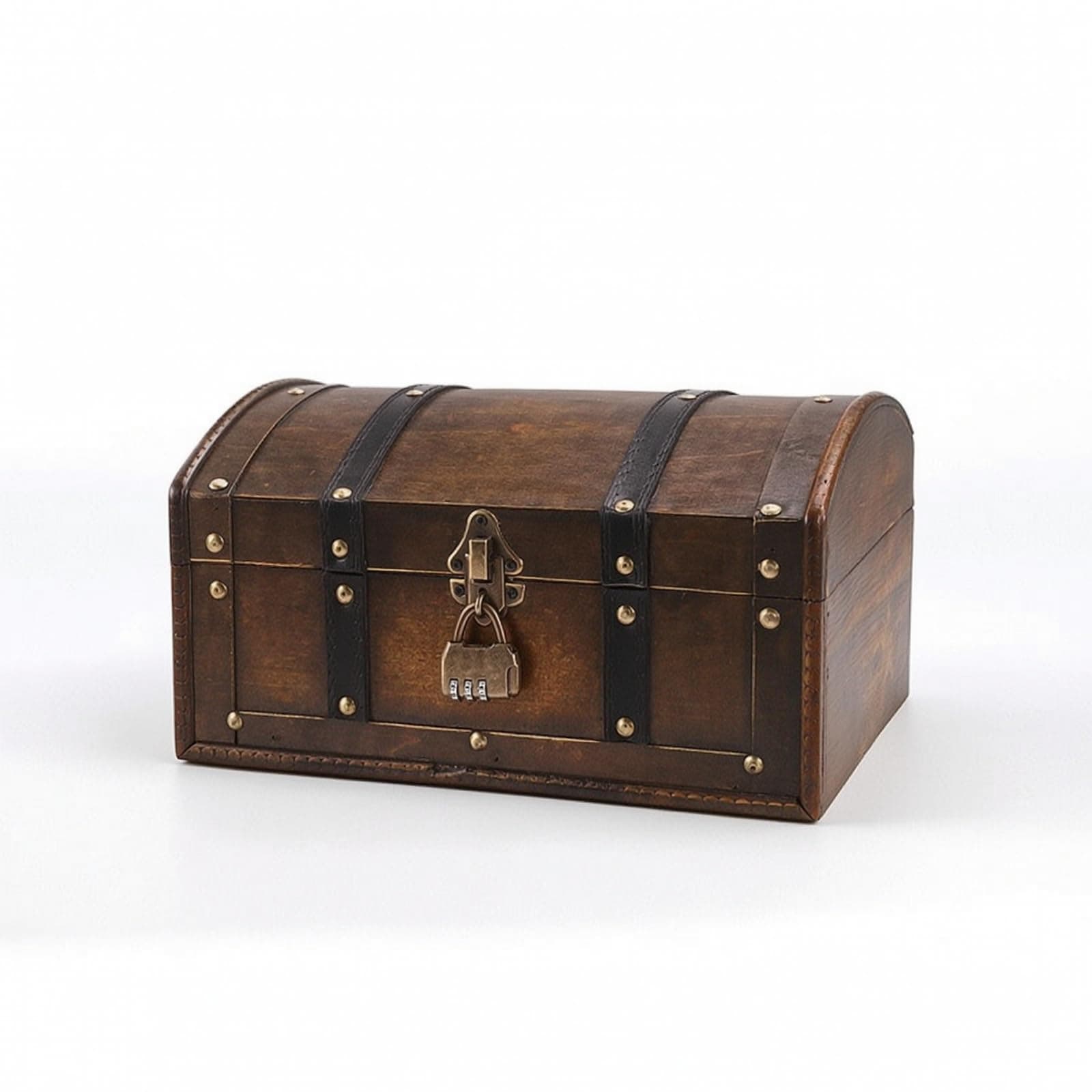 Amagogo Antique Storage Wooden Chest with Arched, Brown, Curved Retro Storage Box With Large Single Hole And Retro Three-Digit Lock