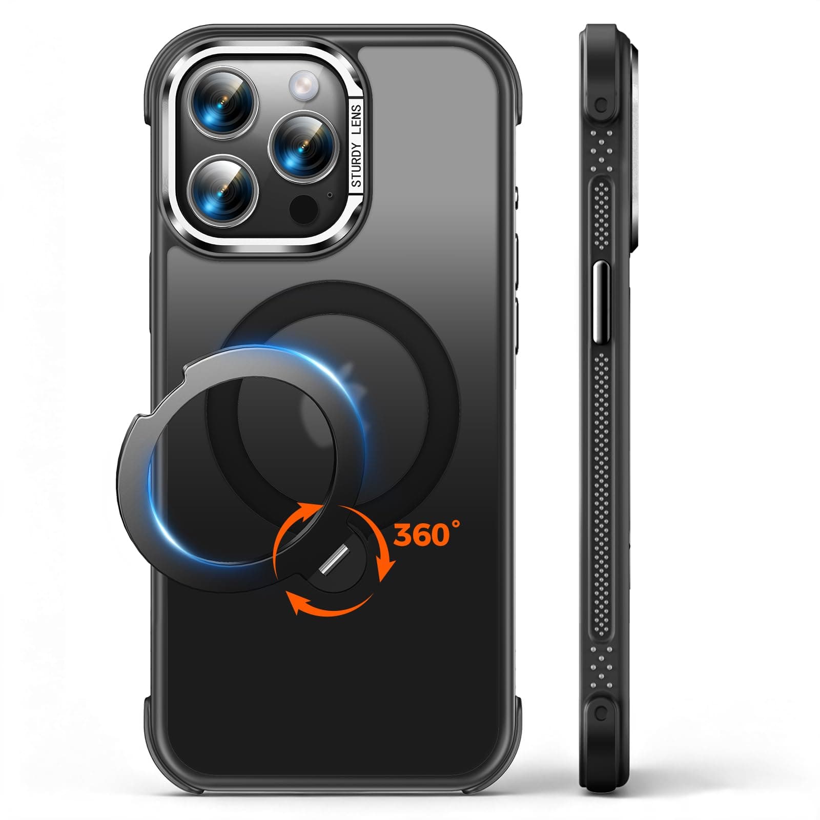 Cutelfon 360° Spin Magnetic Stand Designed for iPhone 15 Pro Max Case, [Compatible with MagSafe][Military-Grade Protection] Translucent Matte Kickstand Slim Phone Case 6.7 inch, Black