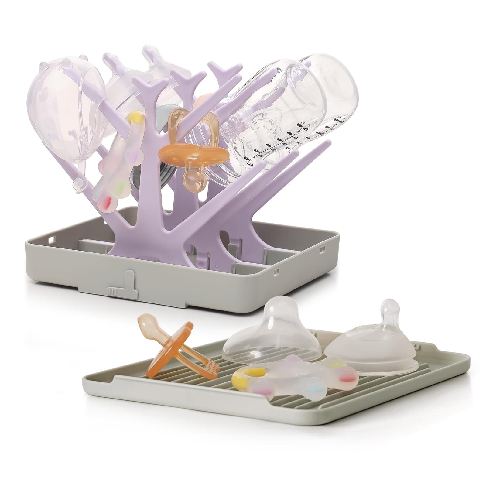 haakaa Baby Bottle Drying Rack, Space Saving Bottle Drying Tree for Bottles/Pump Parts/Pacifiers and Other Baby Essentials, Easy-Store Dryer Rack Great for Home & Travel, BPA Free-Lavender