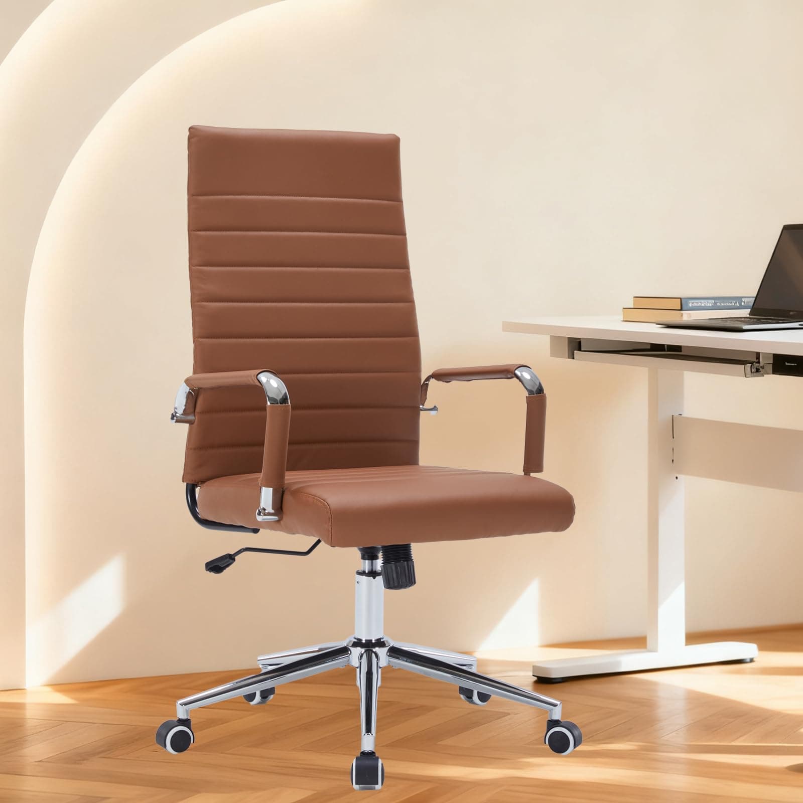 Sidanli Office Desk Chairs with Wheels, Executive Swivel Rolling Faux Leather Conference Chair with Comfortable Lumbar Support for Home Office(High Back, Brown)