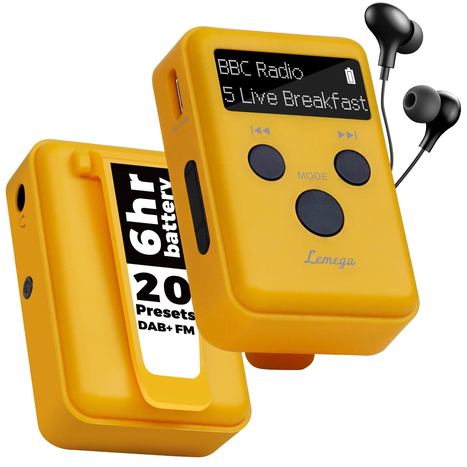LEMEGA MINI GO DAB Pocket Digital Radio,Rechargeable,Earphones Incl,Orange