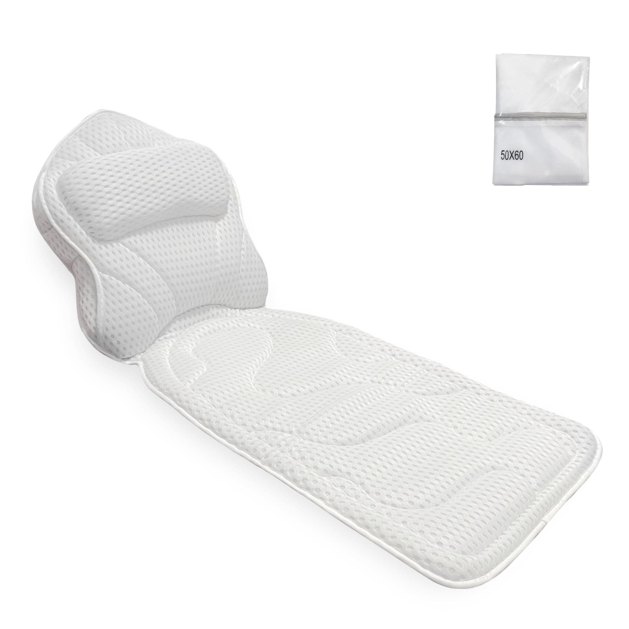 Tevanas Bath Pillows for Tub Full Body, Large Mesh tub Pillow for Bathtub for Head, Neck and Back Support with Laundry Bag and Hanger for Quick Drying White