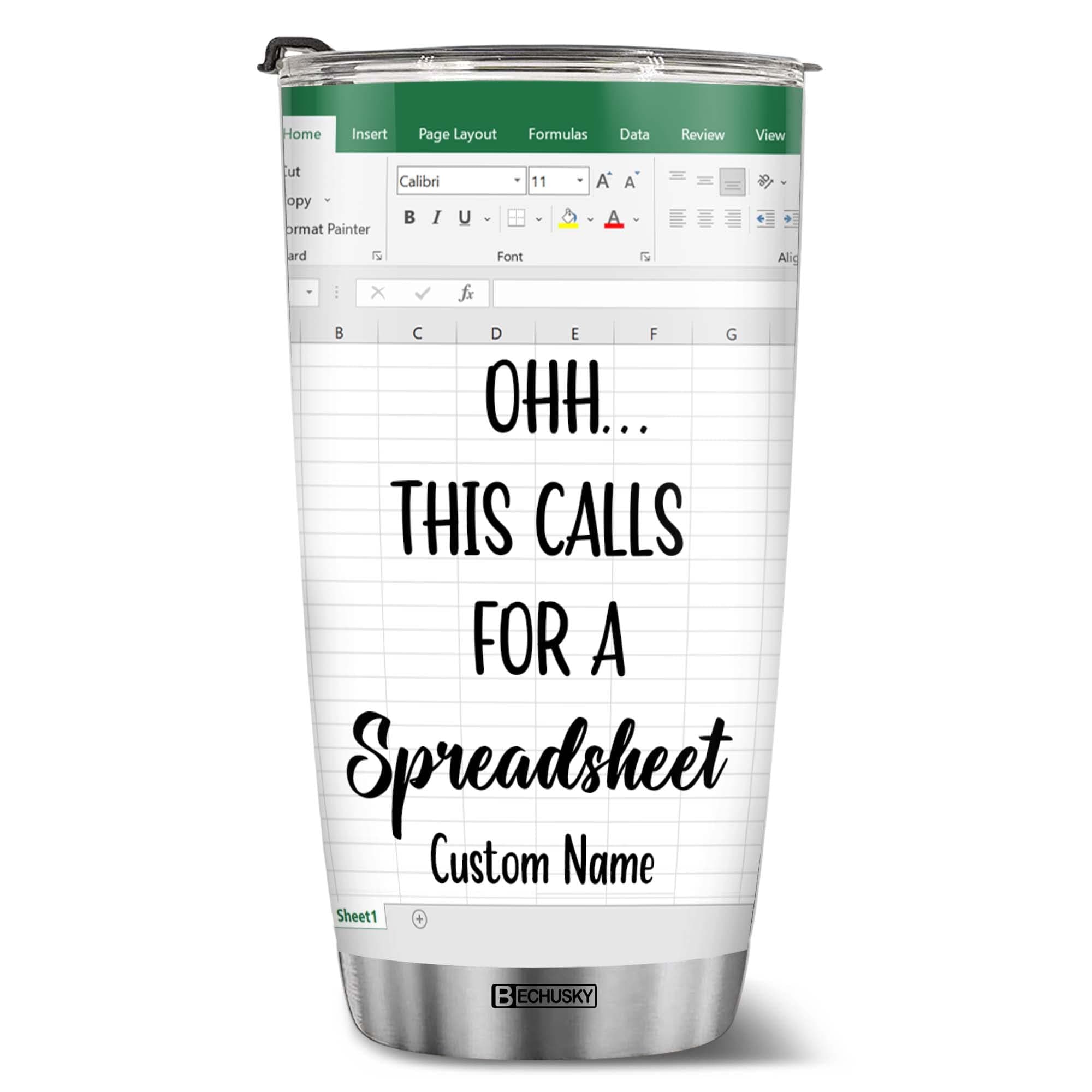 BECHUSKY Personalized Accountant Gifts For Boss Women & Men - Custom Name Spreadsheet Tumbler Cup - CPA Nerd Coworker Birthday & Christmas Gifts For Dad