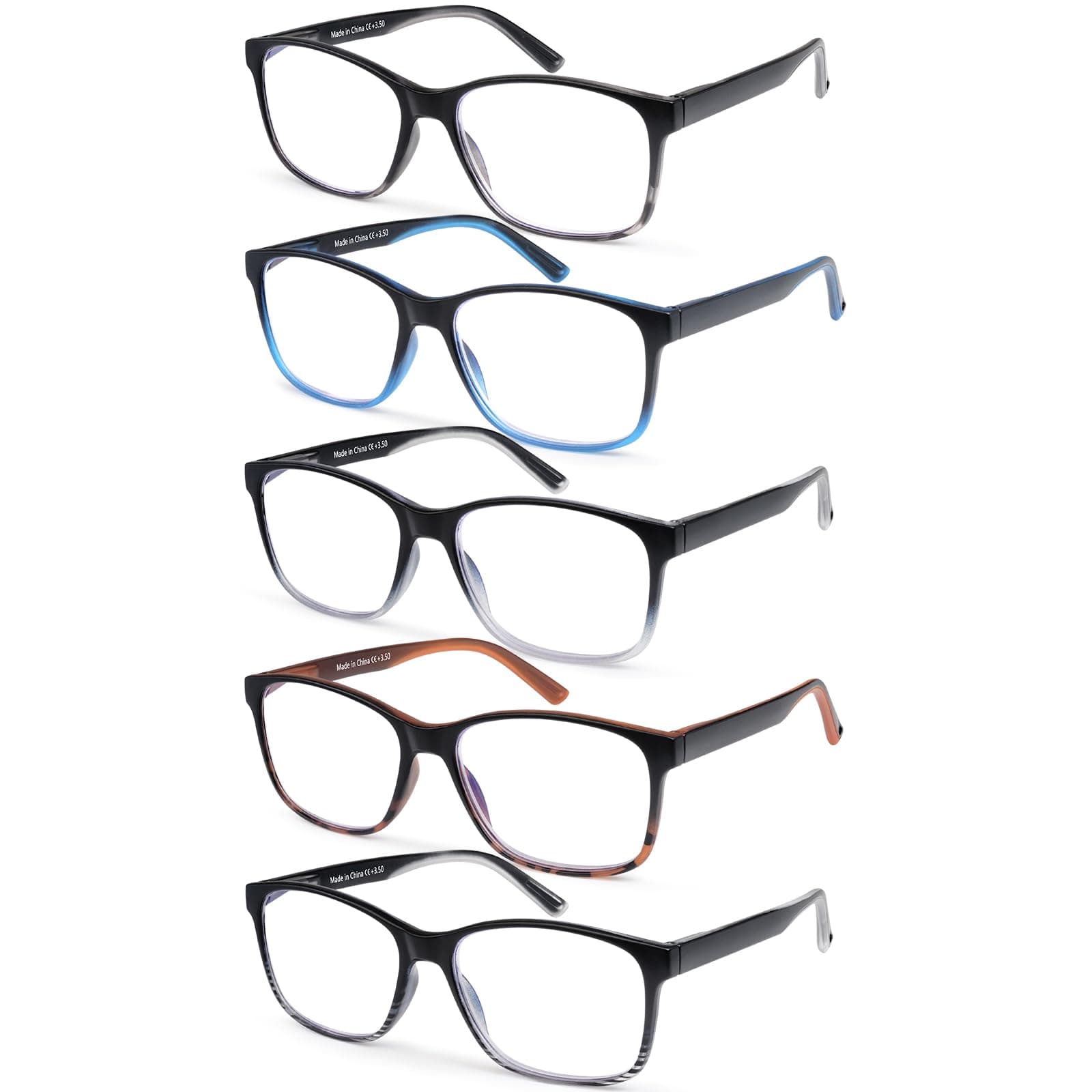 MOZVND 5 Pack Blue Light Blocking Reading Glasses for Men with Spring Hinge 3.75 Fashion Large Wide Computer Readers for Men