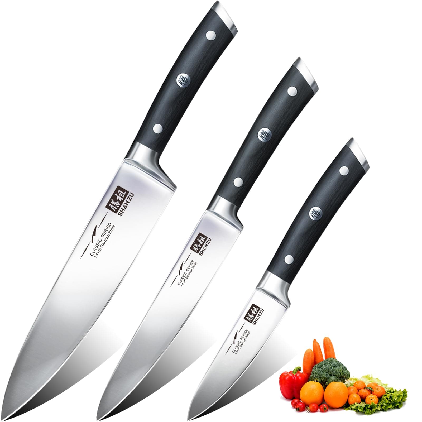 SHAN ZU Juego de Cuchillos de Cocina 3 Piezas, Cuchillo Chef 20cm Profesional
