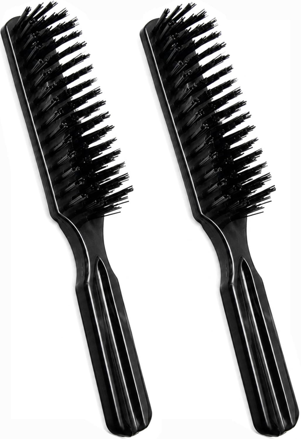 Luxxii (Pack 2) 6" Pocket Plastic Handle Nylon Bristles Brushes Hair Comb Designed for All Hair Types (Black)
