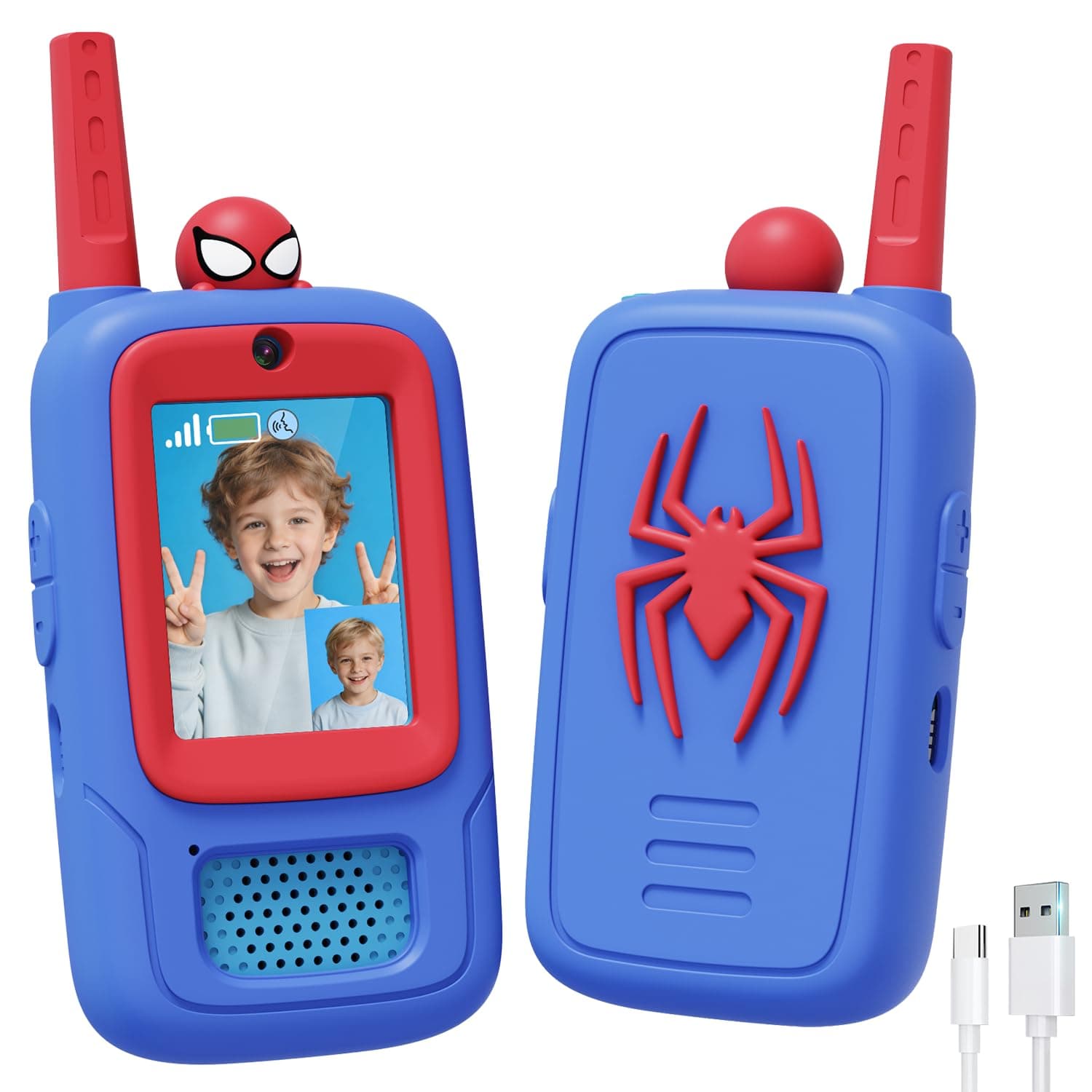 2 Pack Spider Toys Video Walkie Talkies for Kids with Silicone Case
