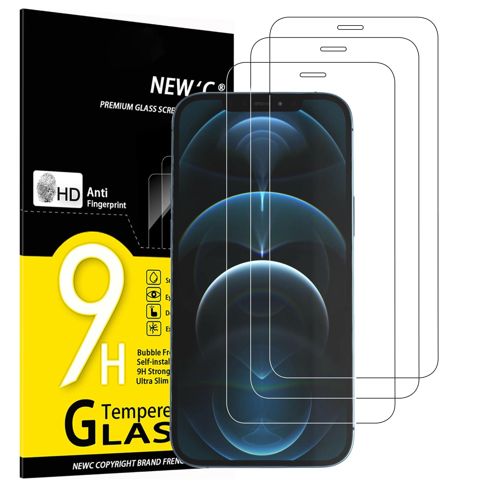 NEW'C 3 Pack Designed for iPhone 12 Pro Max Screen Protector (6.7"), Enhanced Tempered Glass Protection, Case Friendly Scratch Resistant,Bubble-Free, Ultra Resistant