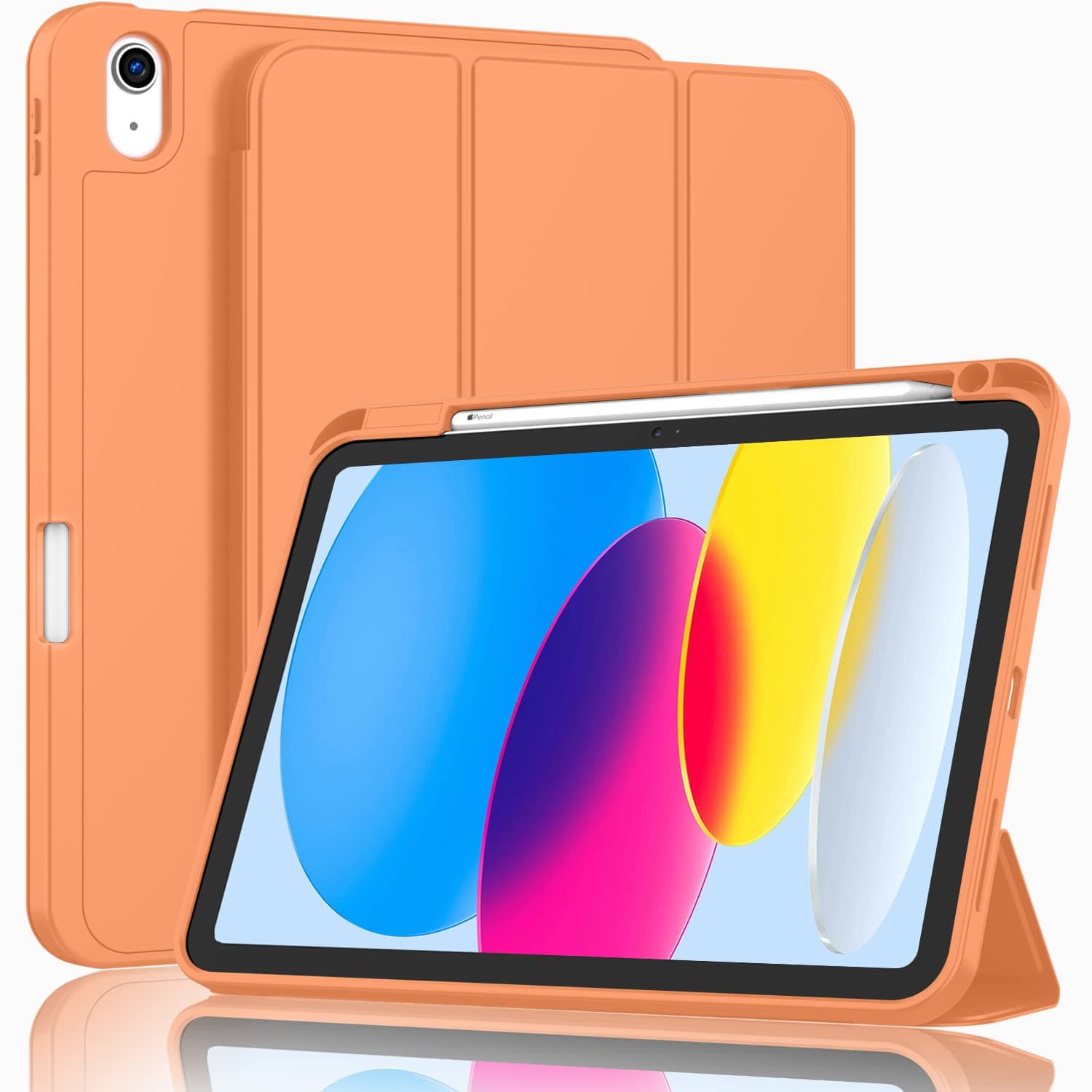 ZryXal New iPad 10th Generation Case 10.9 Inch 2022 with Pencil Holder, Smart iPad Case with Soft TPU Back [Support Auto Wake/Sleep] (Orange)