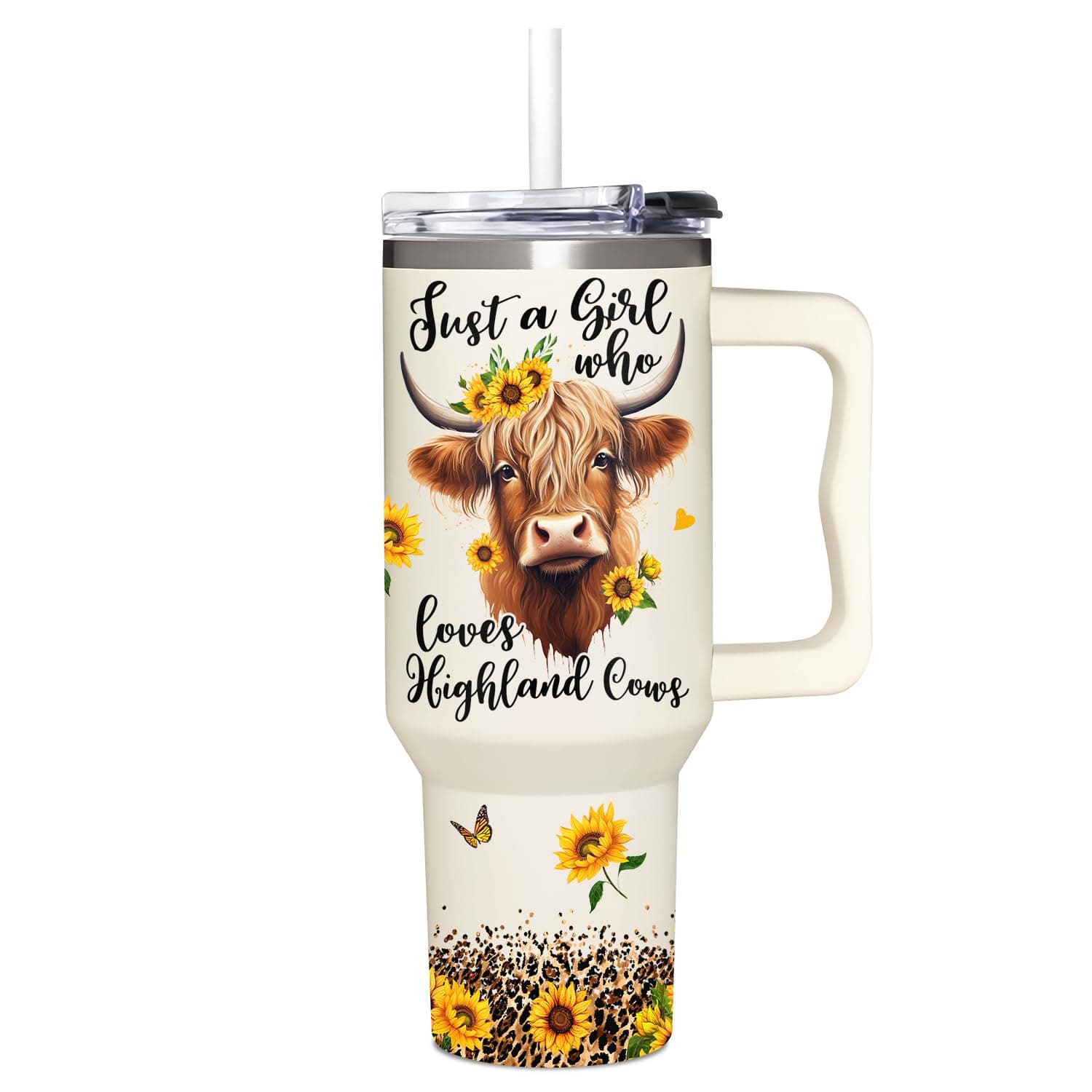 AT2Z GLOBAL Highland Cow Gifts - Cow Gifts for Woman for Cowgirls - Birthday Gifts for Female Farmers for Cowgirl - Farming Gifts - Cowgirl 40Oz Tumbler with Handle & Straw, ANIMAL-TUMBLER40OZ-001