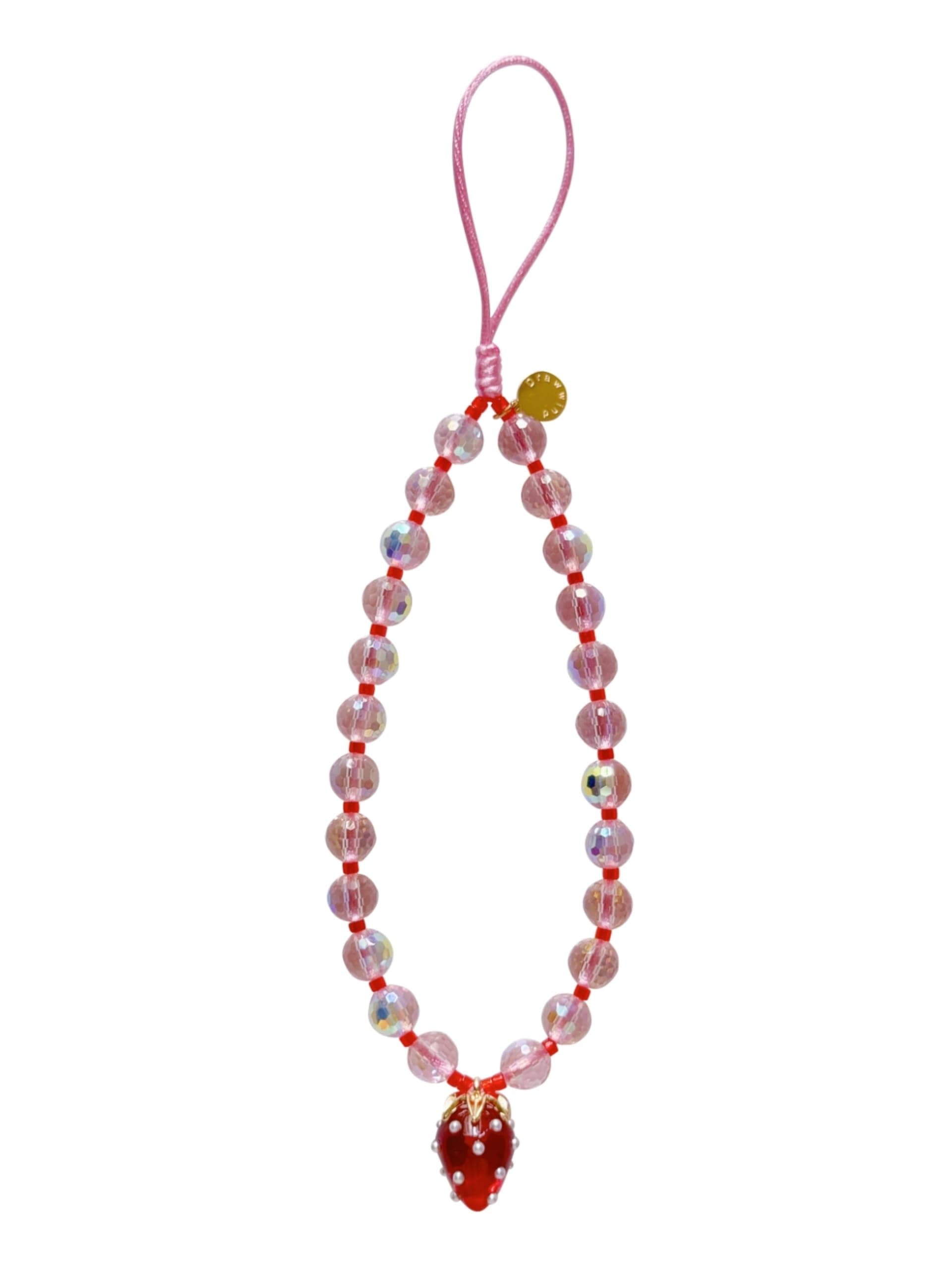 Drawwind Phone Charm Beaded Wristlet Strap Universal Cell Phone Lanyard Cute Bracelet Wrist Strap Beaded Chain String Handmade Accessories for Case Camera Bags (Red Strawberry)