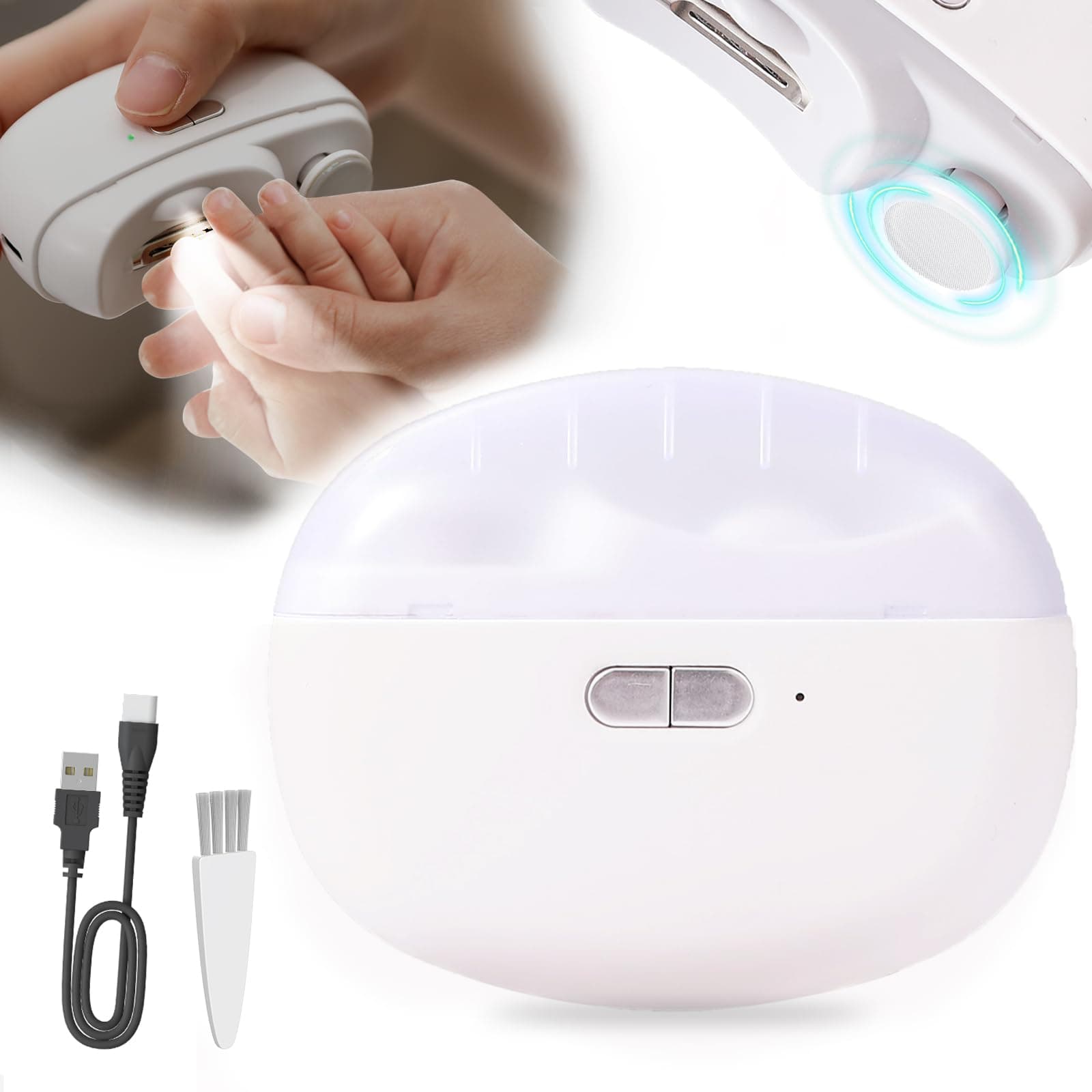 zuxify Electric Baby Nail Clippers with LED Light, USB Rechargeable Baby Nail Trimmer Electric, Nail Polisher 2 in 1 Design Electric Nail File Baby, Safe Nail Care for Infants Kids Children and Adult