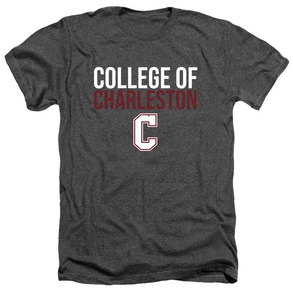 College of Charleston Official Stacked Unisex Adult Heather T Shirt, Charcoal Heather, 2X-Large
