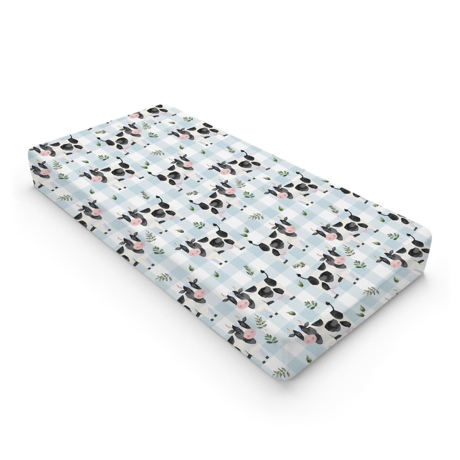 Cow Boho Leaves Changing Pad Covers Spring Farm Animals Leaves Changing Pad Cover Sheets for Boy Girl Cow Plaids Soft Breathable Stretchy Baby Diaper Changing Table Mat Cover 32''x16''