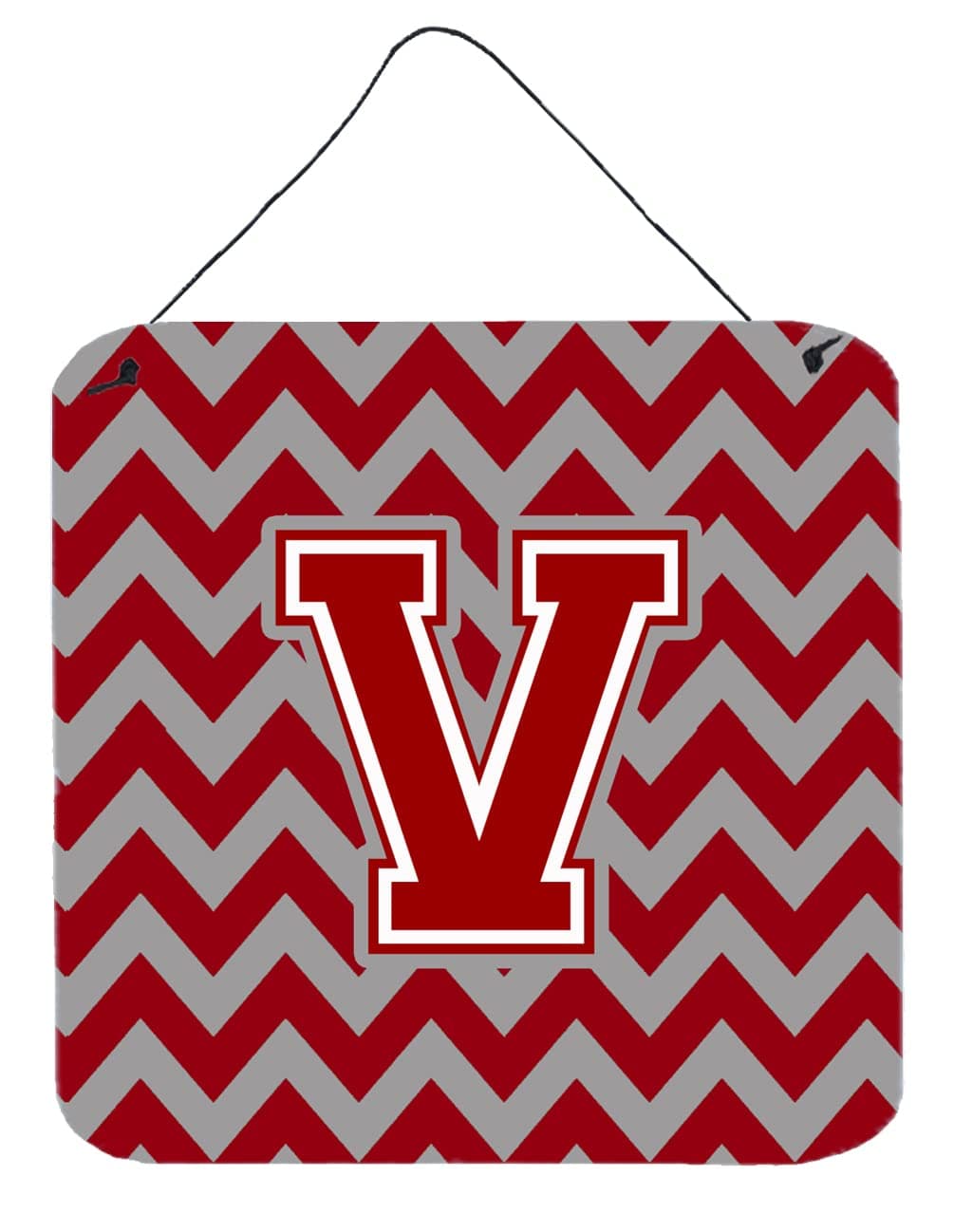 Caroline's Treasures CJ1049-VDS66 Letter V Chevron Maroon and White Wall or Door Hanging Prints, Multicolor, 6" H x 6" W