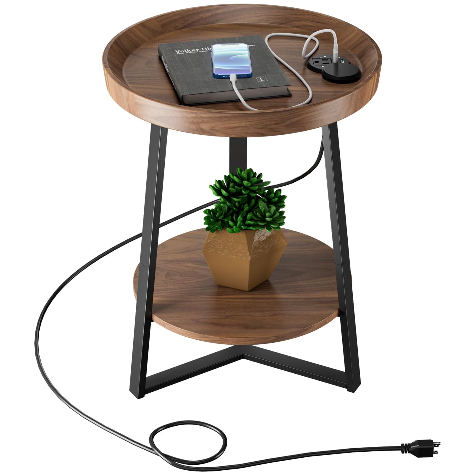 Gadroad Round End Table, Brown 15.7 * 15.7 * 23.0 inches
