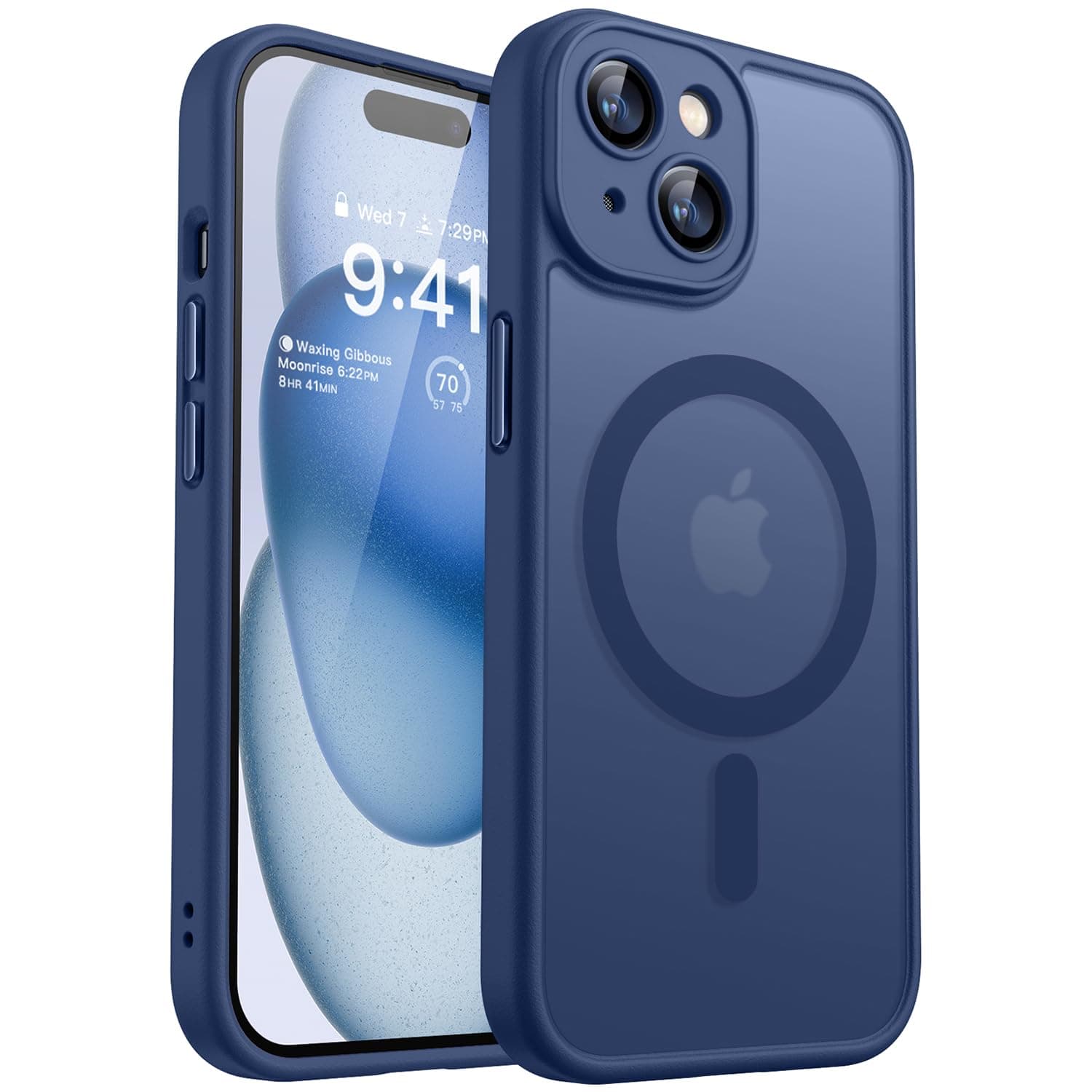 CANSHN Magnetic Case for iPhone 15 with Full Camera Protection [Compatible with Magsafe] [Translucent Matte] Protective Phone Case, Navy Blue