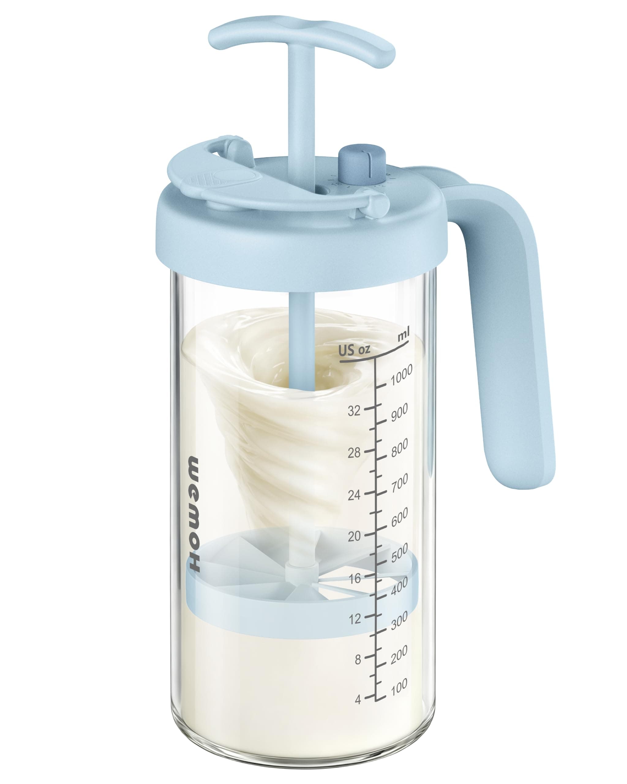 Borosilicate Glass Formula Mixing Pitcher – 32oz True Mixing Capacity, Time Dial for Freshness Tracking, Dishwasher-Safe, BPA-Free Lid, Perfect for Breastmilk Pitcher Method & Multi-Baby Feeding, Blue