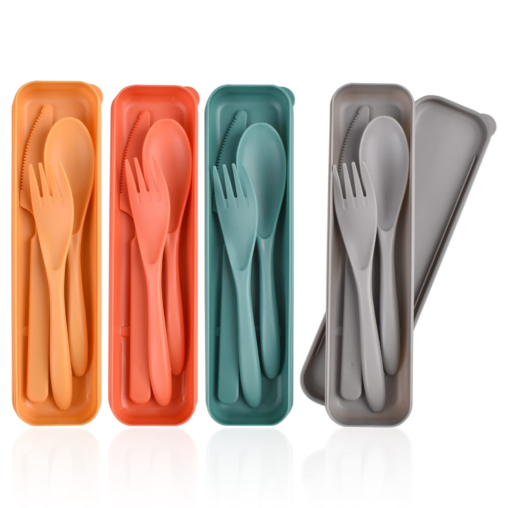 4 Pack Travel Utensils Set with Case, Spoon Knife Forks Portable Cutlery