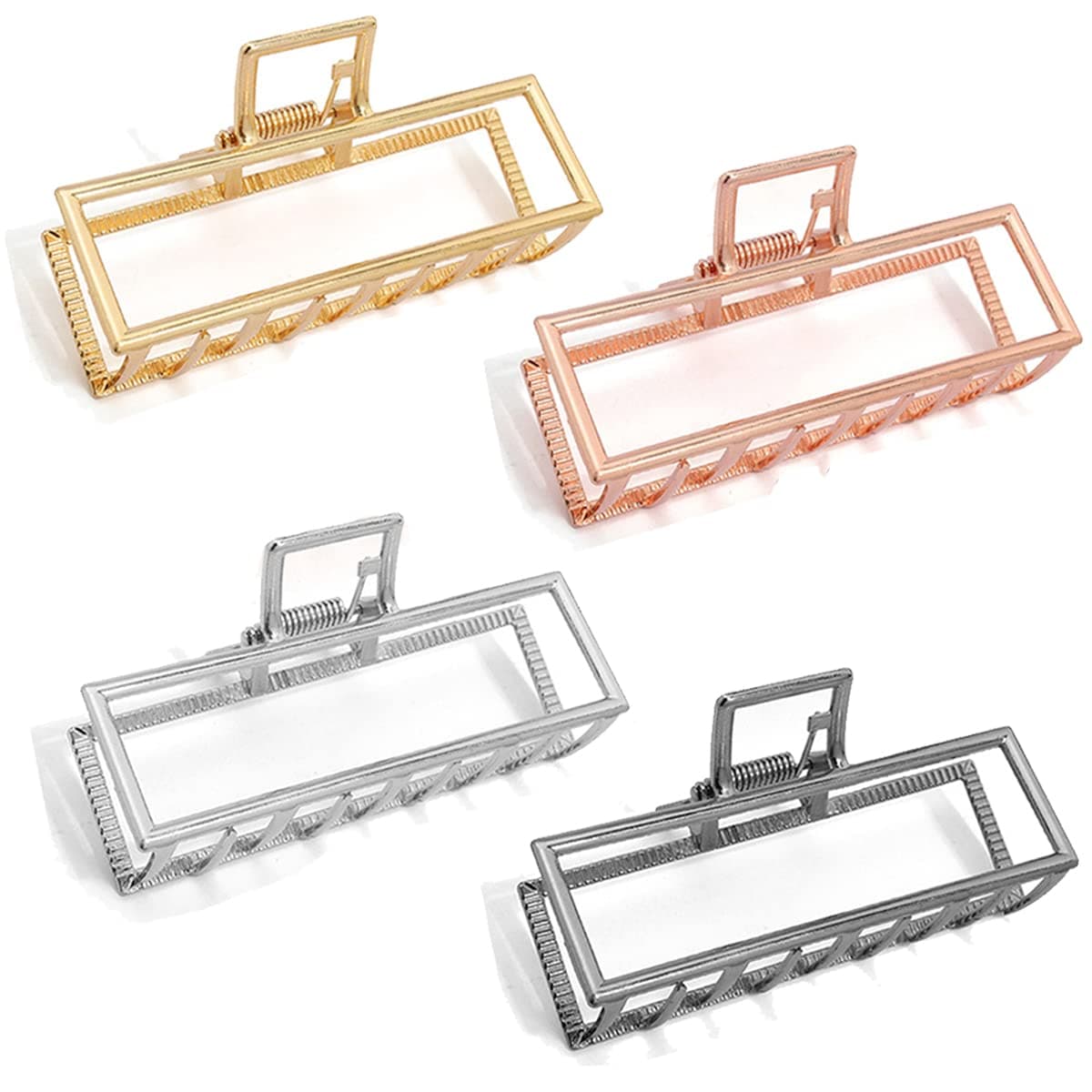 Hapdoo Metal Hair Clips for Women, 4pcs Square Claw Clips for Thick Hair, Large Hair Clips 3.5 Inches - Gold, Rose Gold, Silver, Black