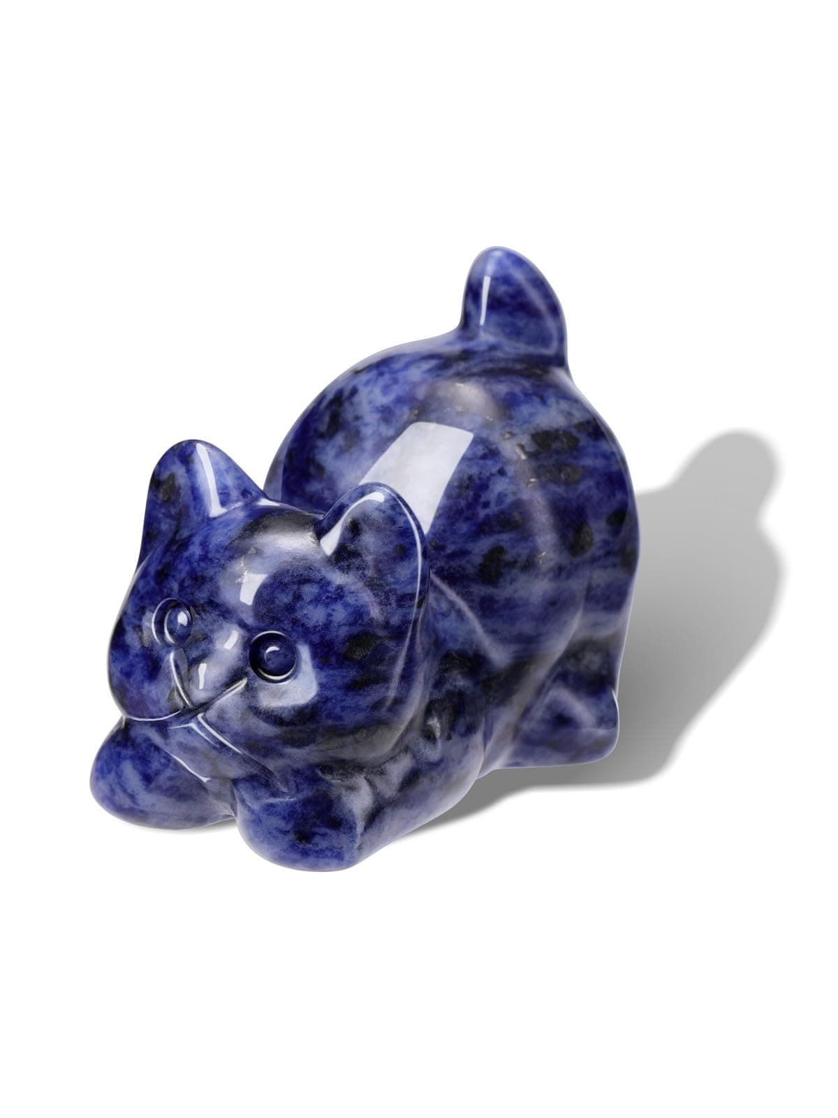 Jovivi Sodalite Crystal Cat Statue Home Decor,Natural Gemstone Carved Lucky Lying Cats Figurine Animal Sculpture Room Office Desk Decor Blue Cat Lovers Gifts