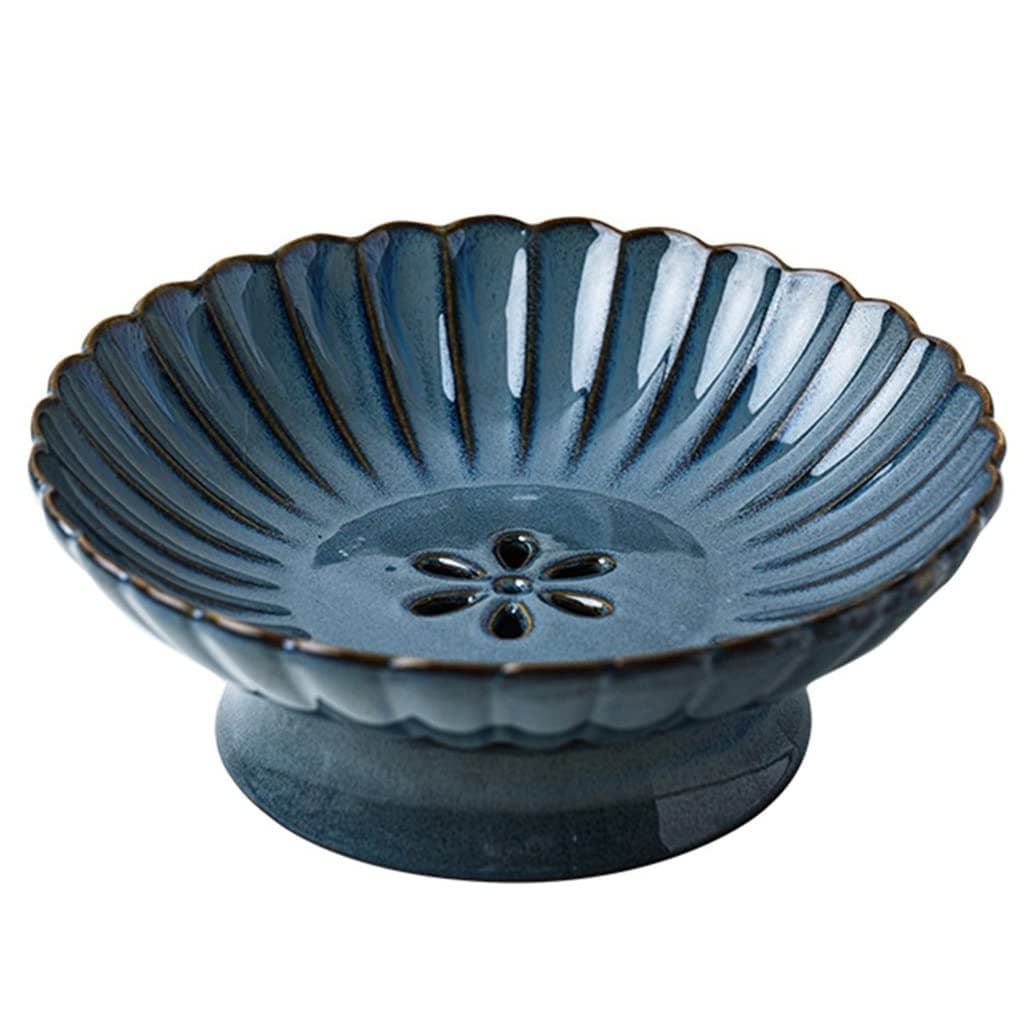 JDXQBLD Ceramics Fruit Bowl Fruit Strainers for Kitchen Living Room Fruit Plate Household Split Drain Tray (Blue 15.5 * 15.5 * 6.5cm)