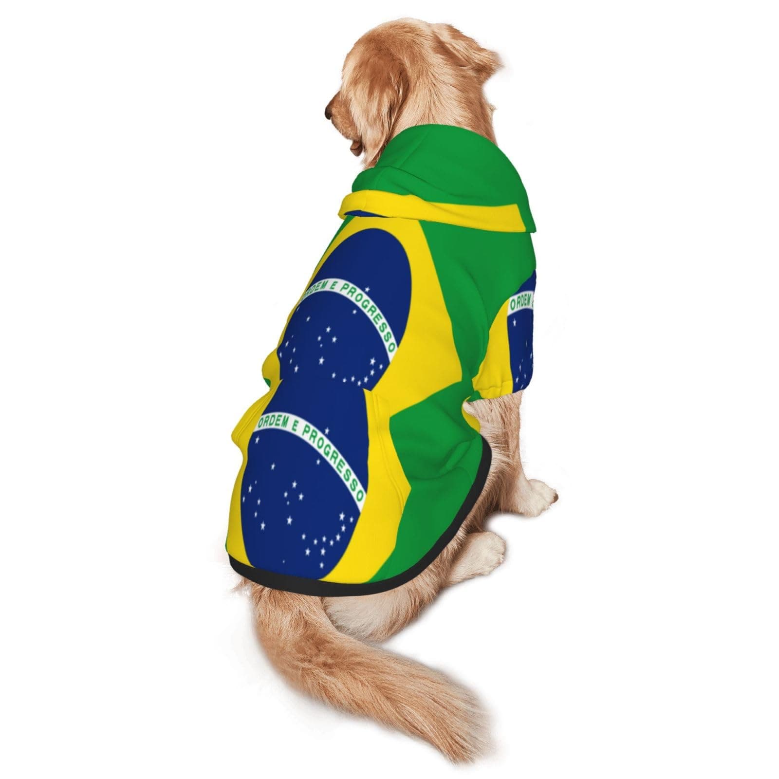 Brazilian Flag Dog Hoodie â€“ Soft & Breathable Polyester Pet Clothes for Medium, and Large Dogs