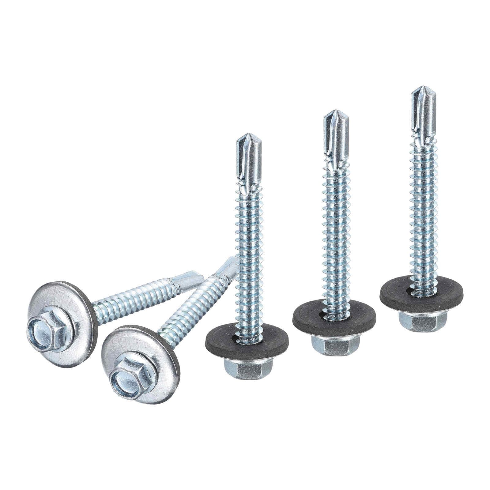 DTGN #12x2 Hex Washer Head Self Drilling Screws with EPDM Washer - 25Pack - Good for Metal - Carbon Steel Self Tapping Metal Sheet Screws with Rubber Washer
