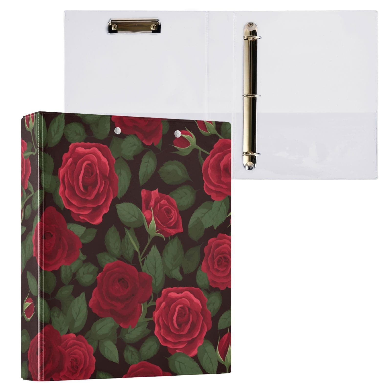 1 and A Half Inch Notebook Binders Three-Rings Binders for School with Clipboard Office Supplies 200 Sheets 2 Pack Red Roses with Green Leaves