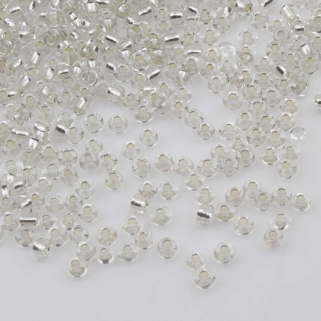 6500pcs Glass Seed Beads 2mm 11/0 Silver Lined Small Round Pony Loose Spacer Craft Beads for Jewelry Making (White)