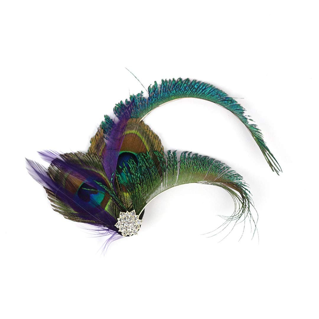 Fascinator Peacock Feather Hair Clips Flapper Headband Art Deco 20's Accessories for Women Green