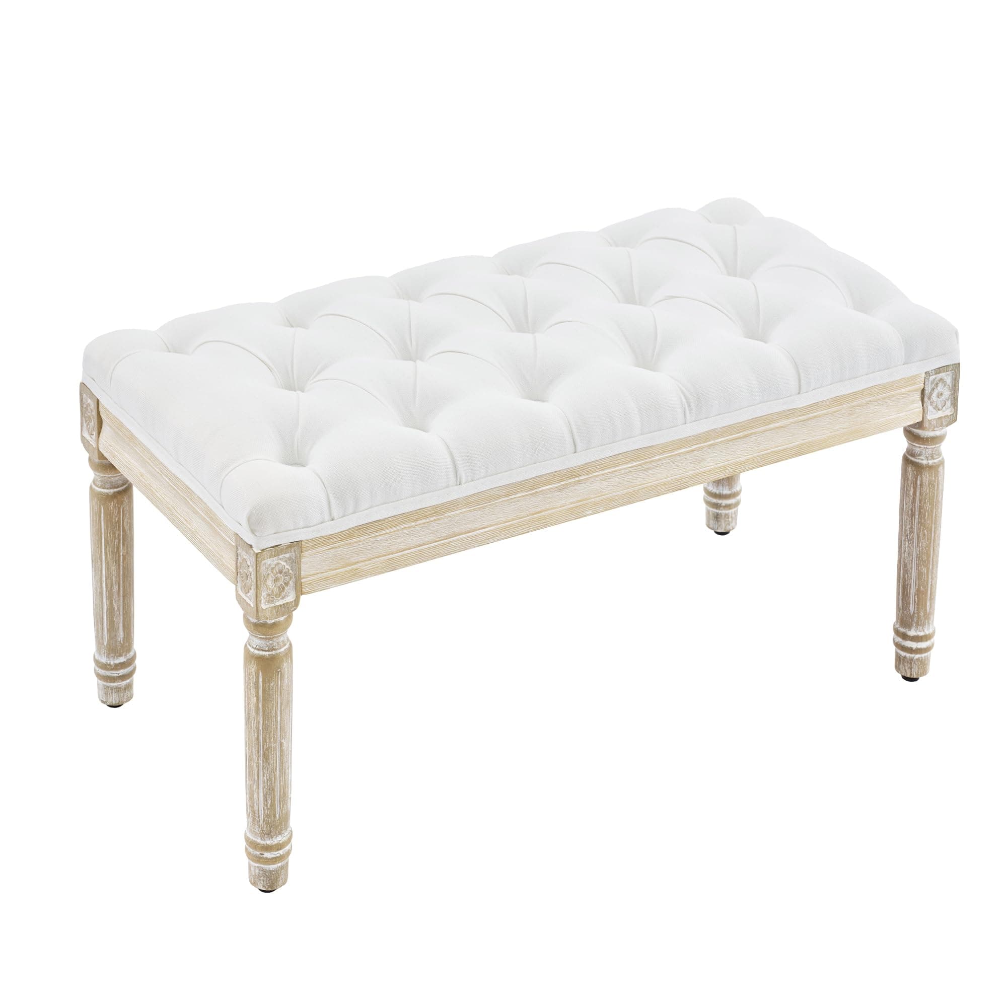 LOULENS 31'' Entryway Bench, Linen Upholstered End of Bed Bench, White