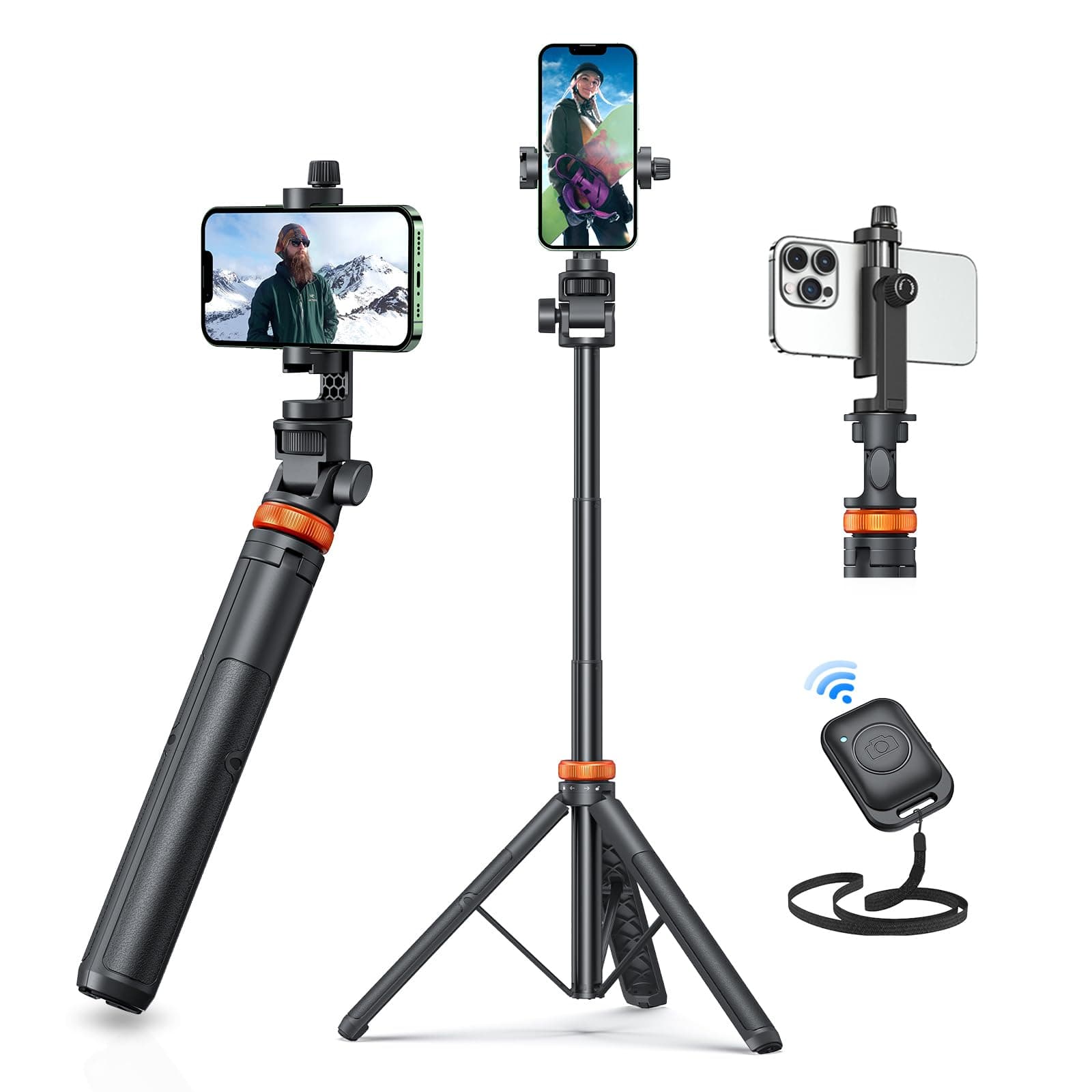 EUCOS 62" Phone Tripod, Tripod for iPhone & Selfie Stick with Remote, Extendable Cell Phone Stand & Travel Tripod, Solidest Tripod for Phone Compatible with iPhone/Android