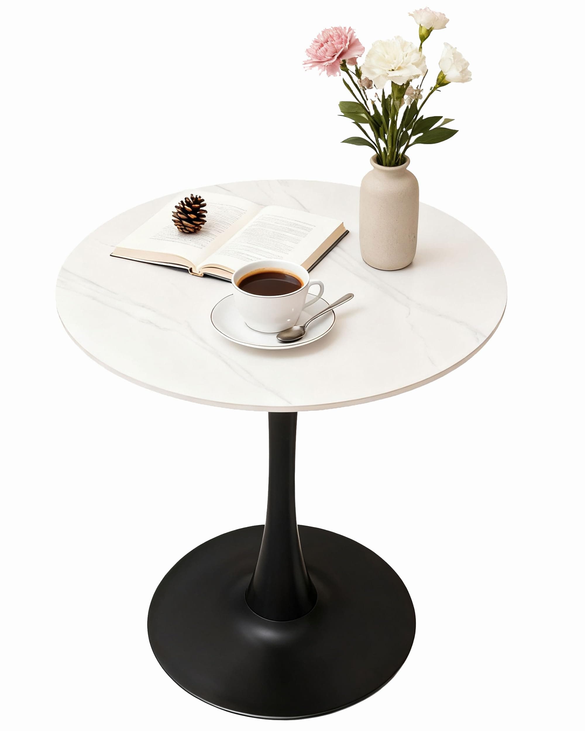 27.6" Round Dining Table with Marble Top and Iron Base Tulip Tables - Modern & Elegant Design for Home & Restaurant Use Living Room, Café Coffee Table