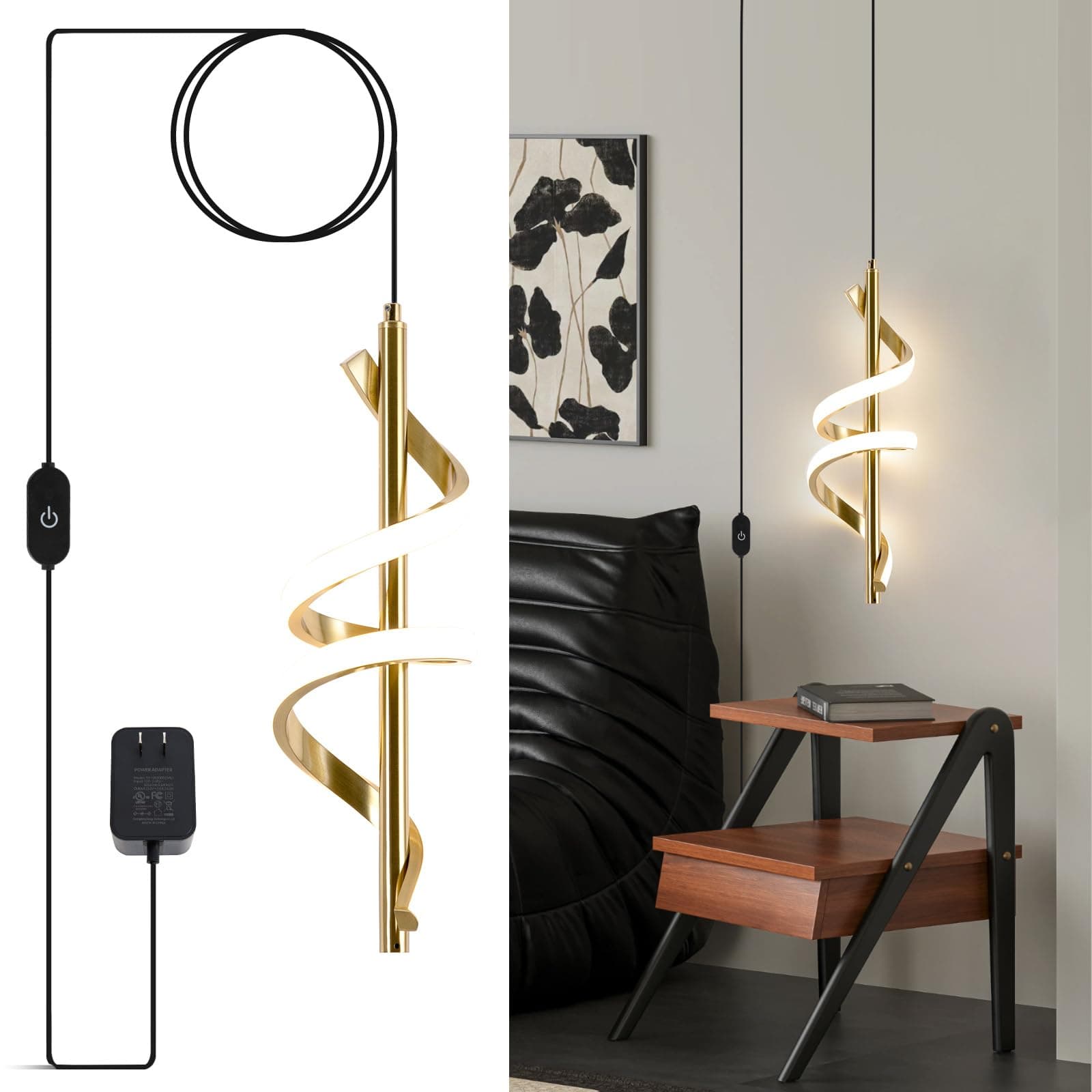 Vloitgol Plug in Pendant Light, Dimmable Modern Led Pendant Light Kitchen Island, Adjustable Height Kitchen Island Lights Fixtures for Dining Room Kitchen Bedroom Sink (Gold)