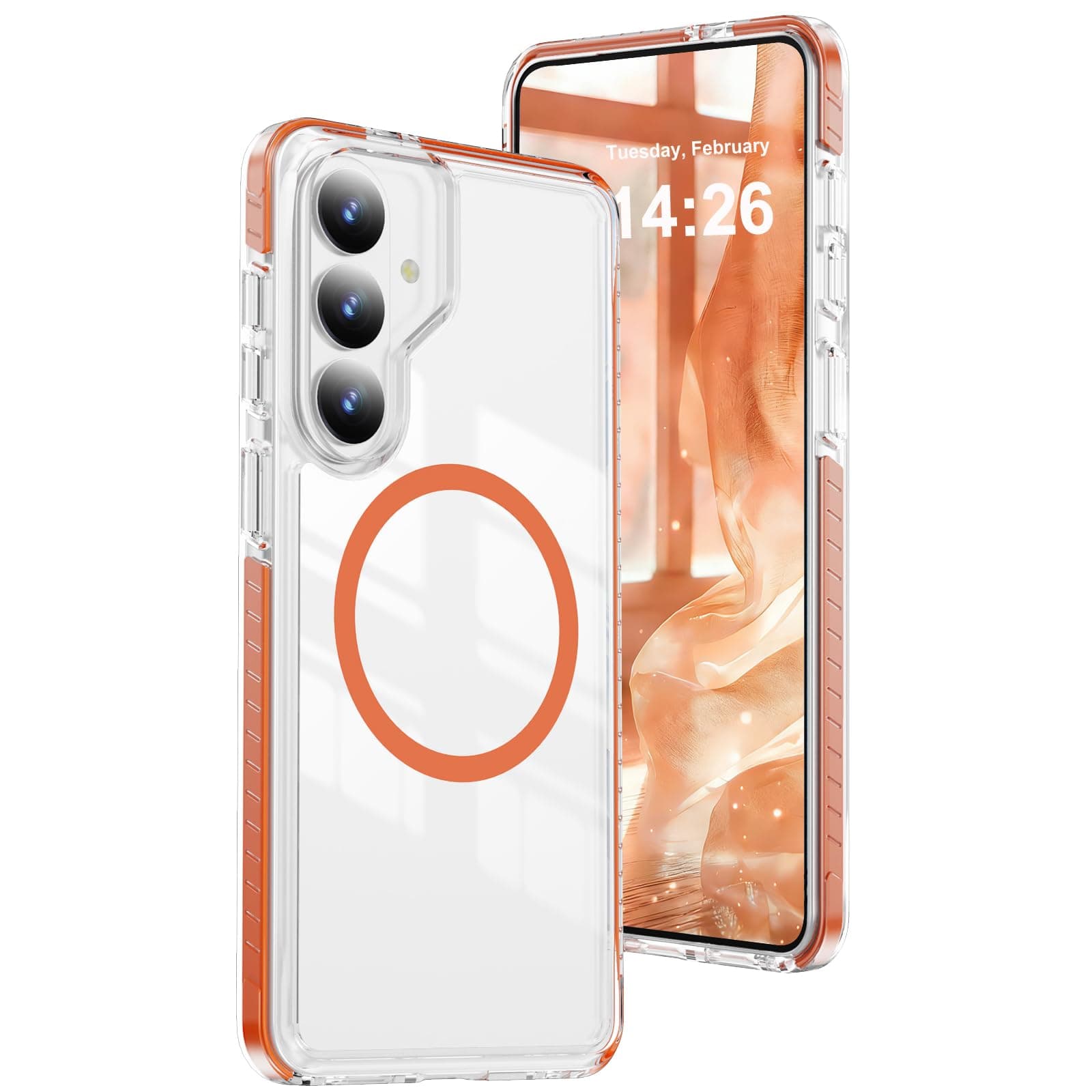 LEMAXELERS Magnetic for Samsung Galaxy S23+ Plus Clear Case, Orange JW