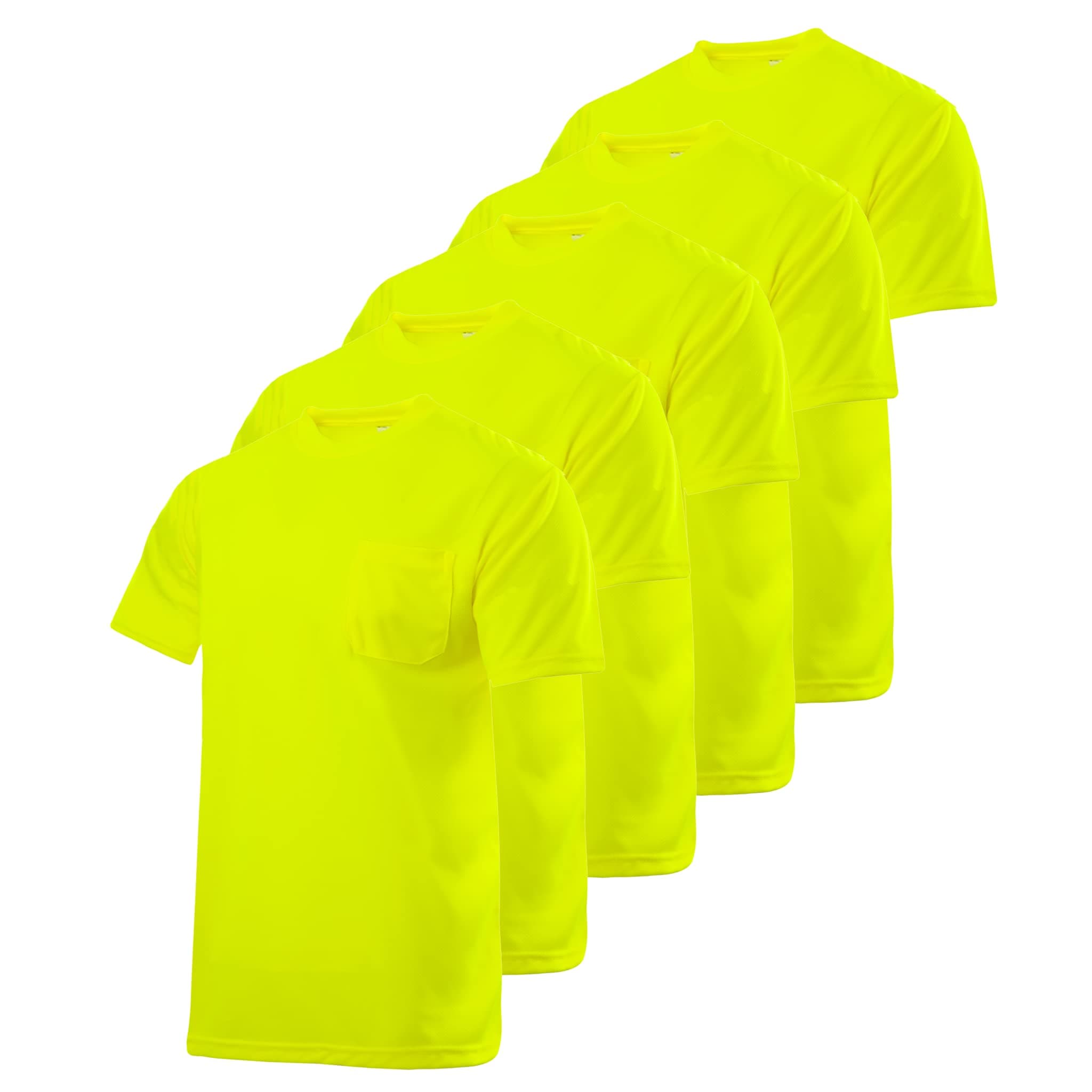 JORESTECH Safety High Visibility Yellow Short Sleeve Work T Shirt with Chest Pocket, Moisture Wicking Fabric