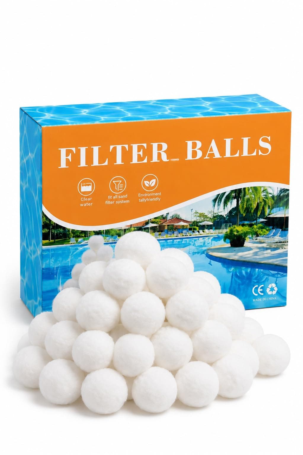 Haeaqtar 1.5 lbs Pool Filter Balls for Sand Filter, Reusable Pool Sand Filter Balls, Efficient Pool Fiber Filter Balls, Blue Filter Media Balls for Pool (Equals 55lbs Pool Filter Sand) (1, White)