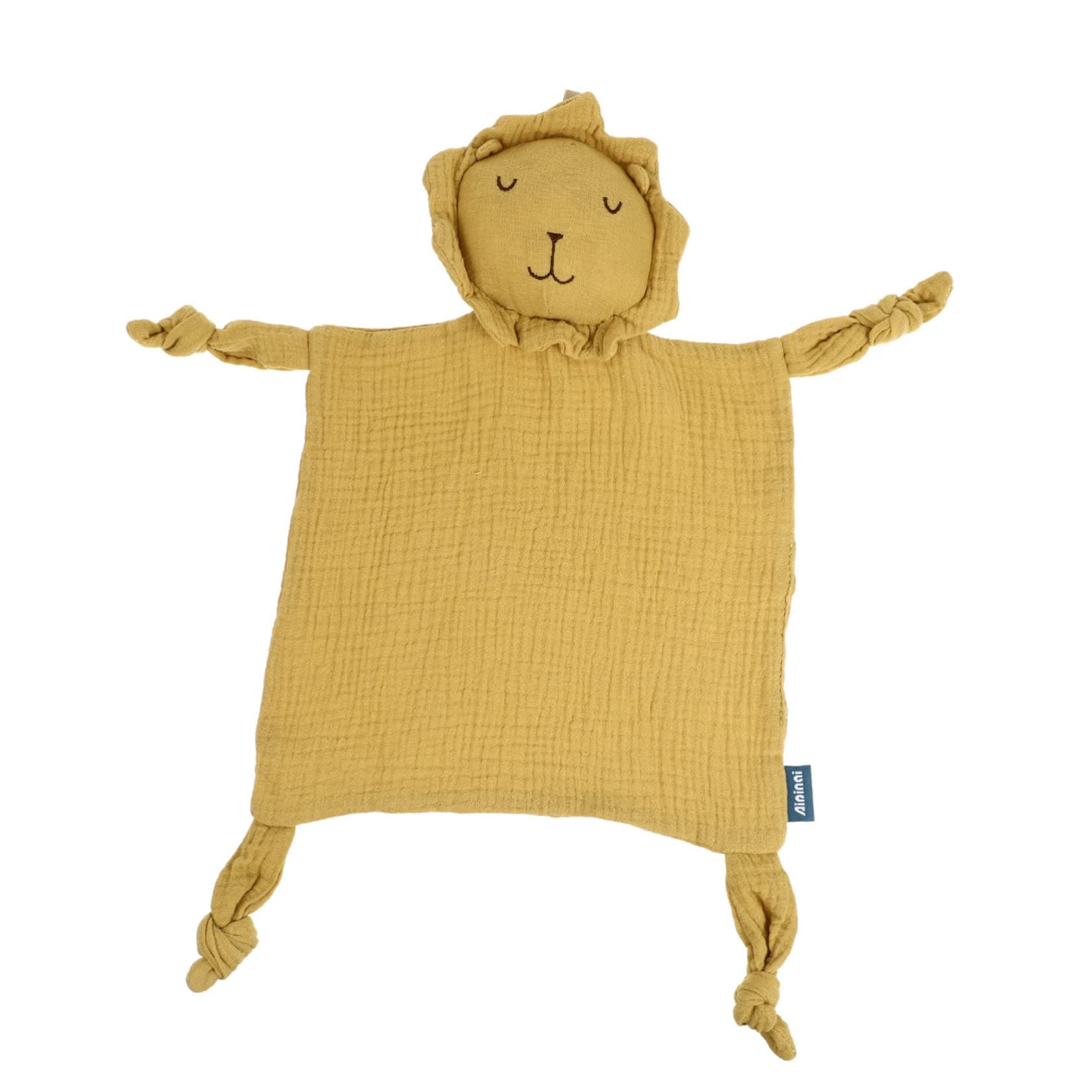 SWOOMEY Double Layer Cotton Muslin Baby Sleep Towel Lion Doll for Infants Soft Animal Toy for Rest Yellow for Newborns and Toddlers