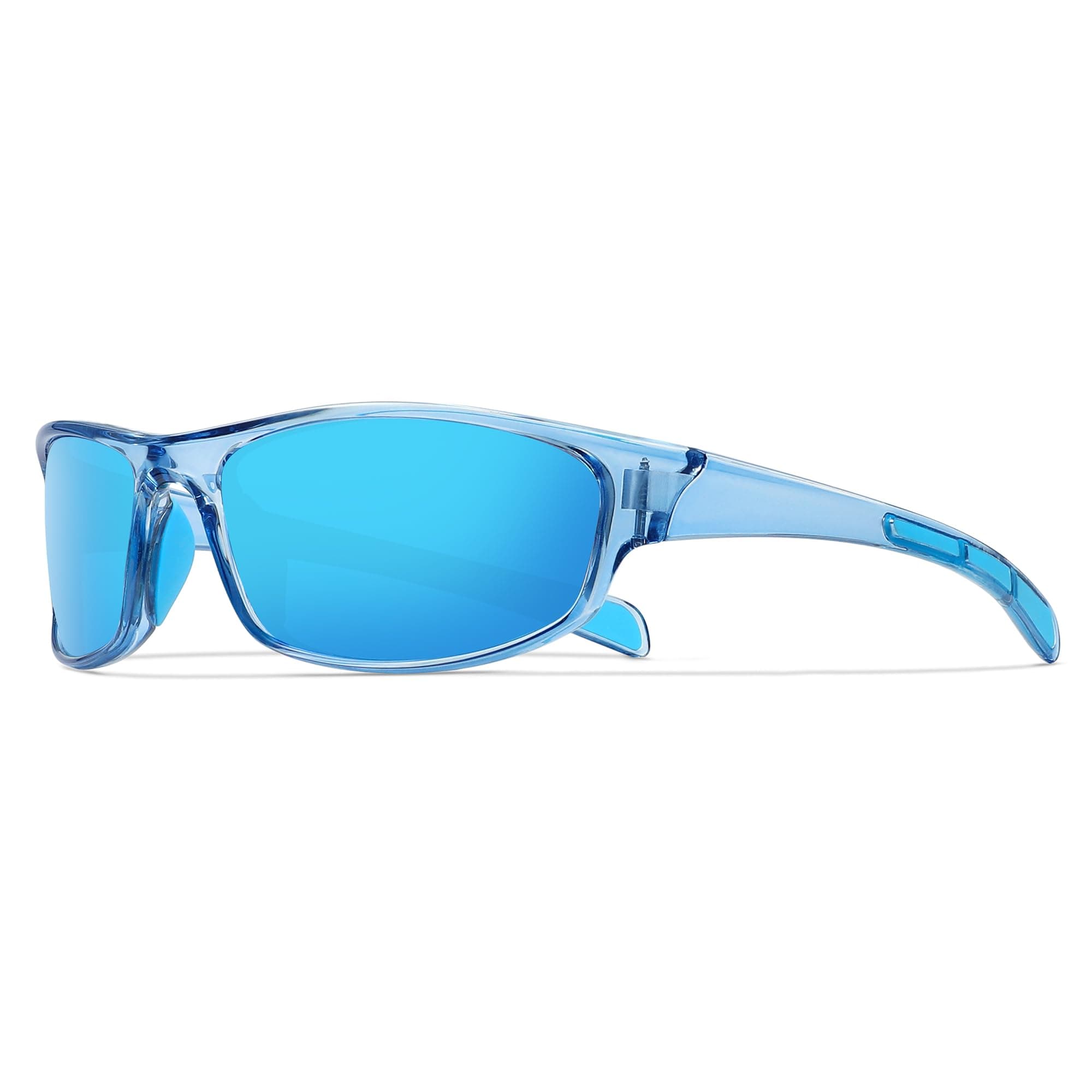 Ofwin Sports Polarized Sunglasses for Men Women Wrap Around Sun Glasses Fishing Cycling Driving Running UV Protection Clear Blue Frame/Blue Mirror Lens