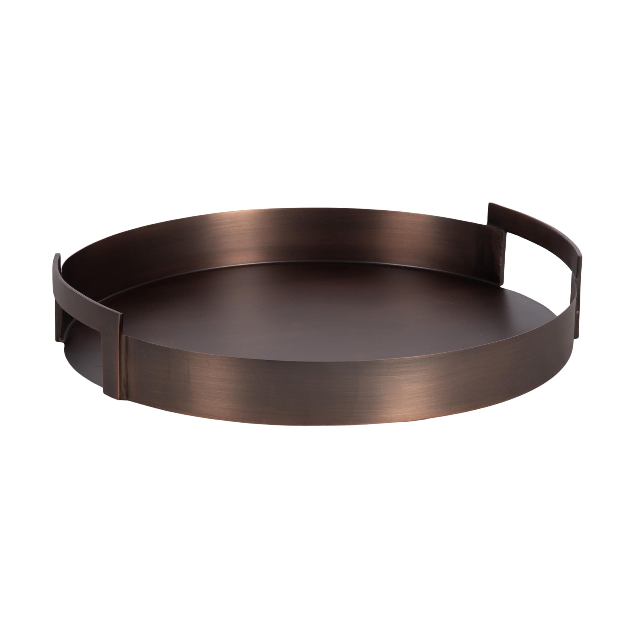 Kate and Laurel Myo Transitional Metal Round Tray, 15 Inch Diameter, Bronze, Modern Glam Circular Decorative Serving Tray with Handles for Use as Living Room Ottoman Table or Entryway Tray Decor