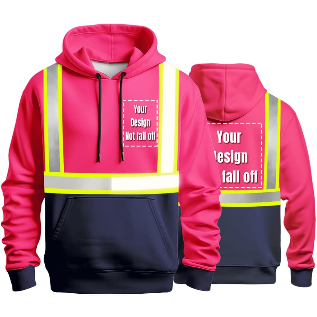YOWESHOP High Visibility Reflective Safety Hoodie Customize Logo Full Print Protective Workwear (XL, Pink - Style 4)