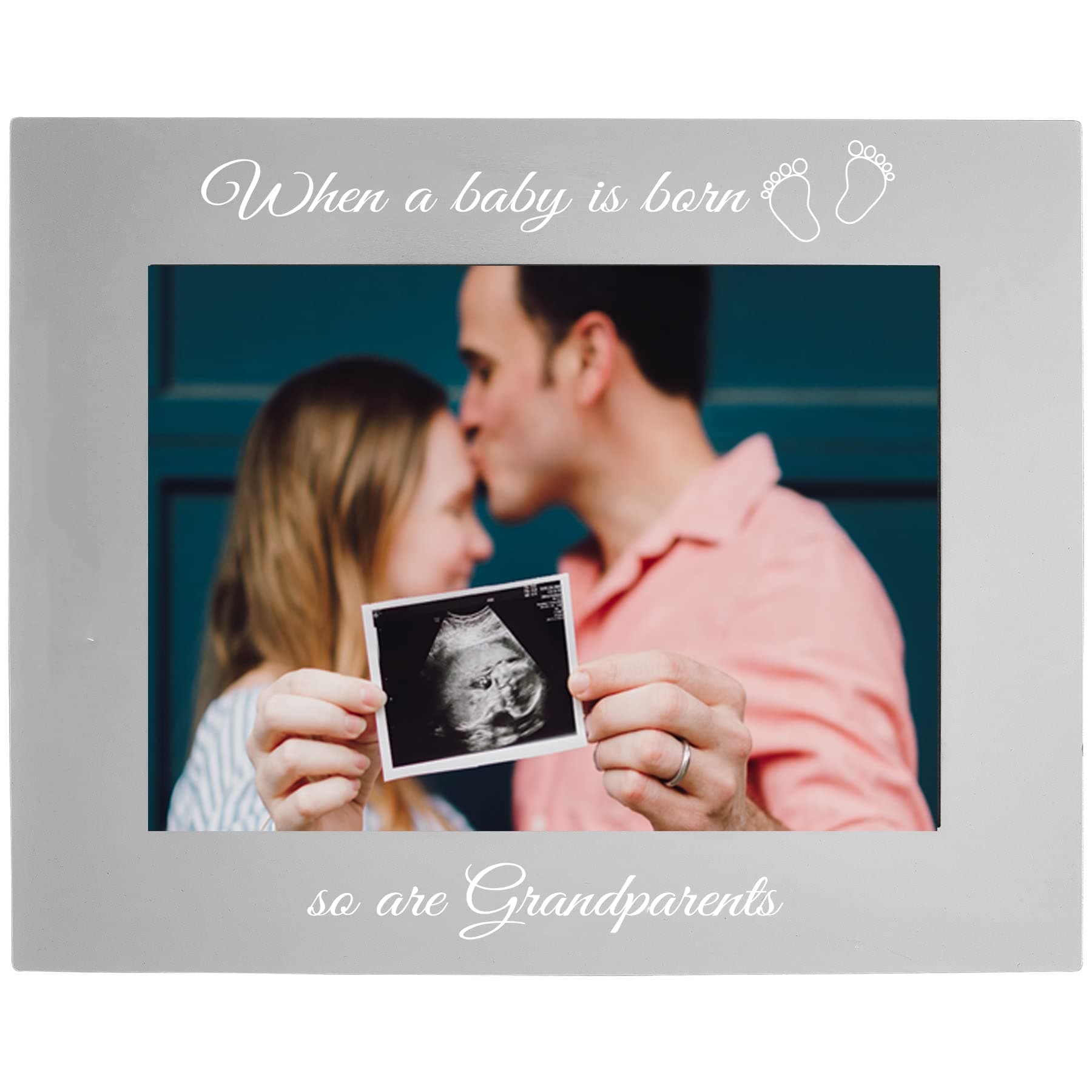 When a Baby is Born so are Grandparents Anodized Aluminum Hanging/Tabletop Group Family New Baby Child Photo Picture Gray Frame (4x6-inch Horizontal)