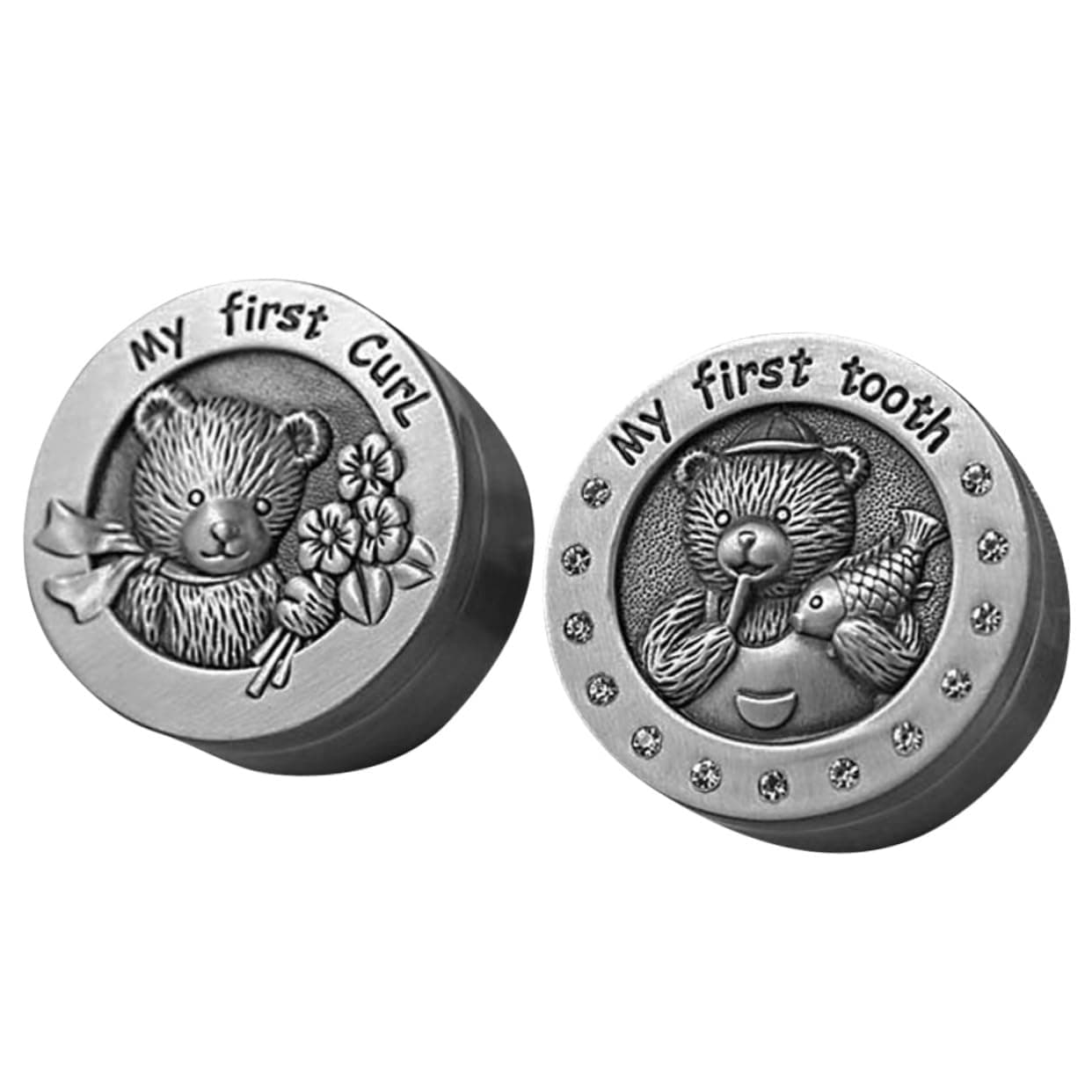2pcs Baby Tooth Keepsake Box Silver Alloy Little Bear Pattern