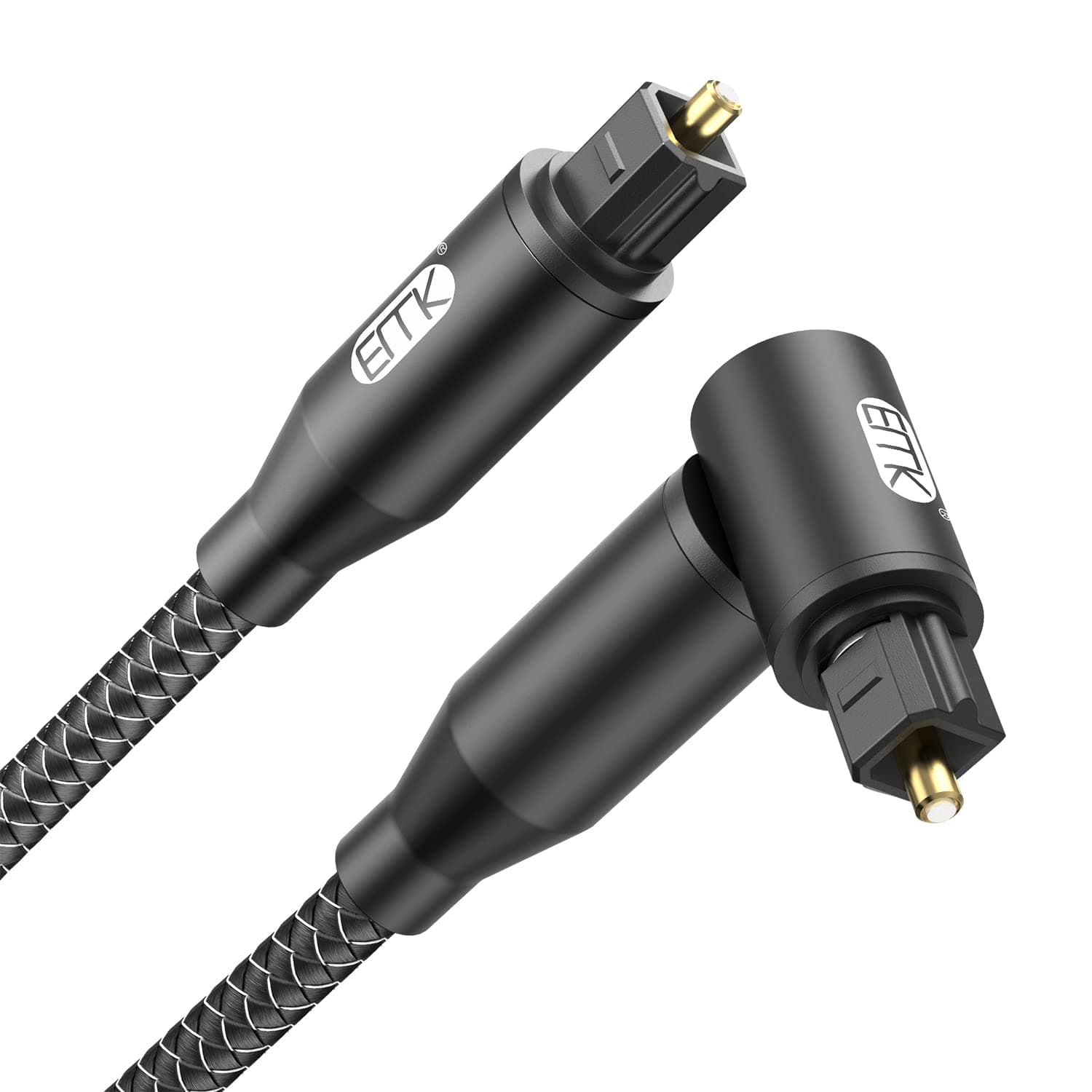 90 Degree Optical Audio Cable EMK Right Angle Nylon Braided Optical Cable 360 Degree Rotatable Digital Optic Toslink Cable for Sound Bar, TV, PS4, Home Theater(12 Feet/4M, 90 Degree Optical, Black)