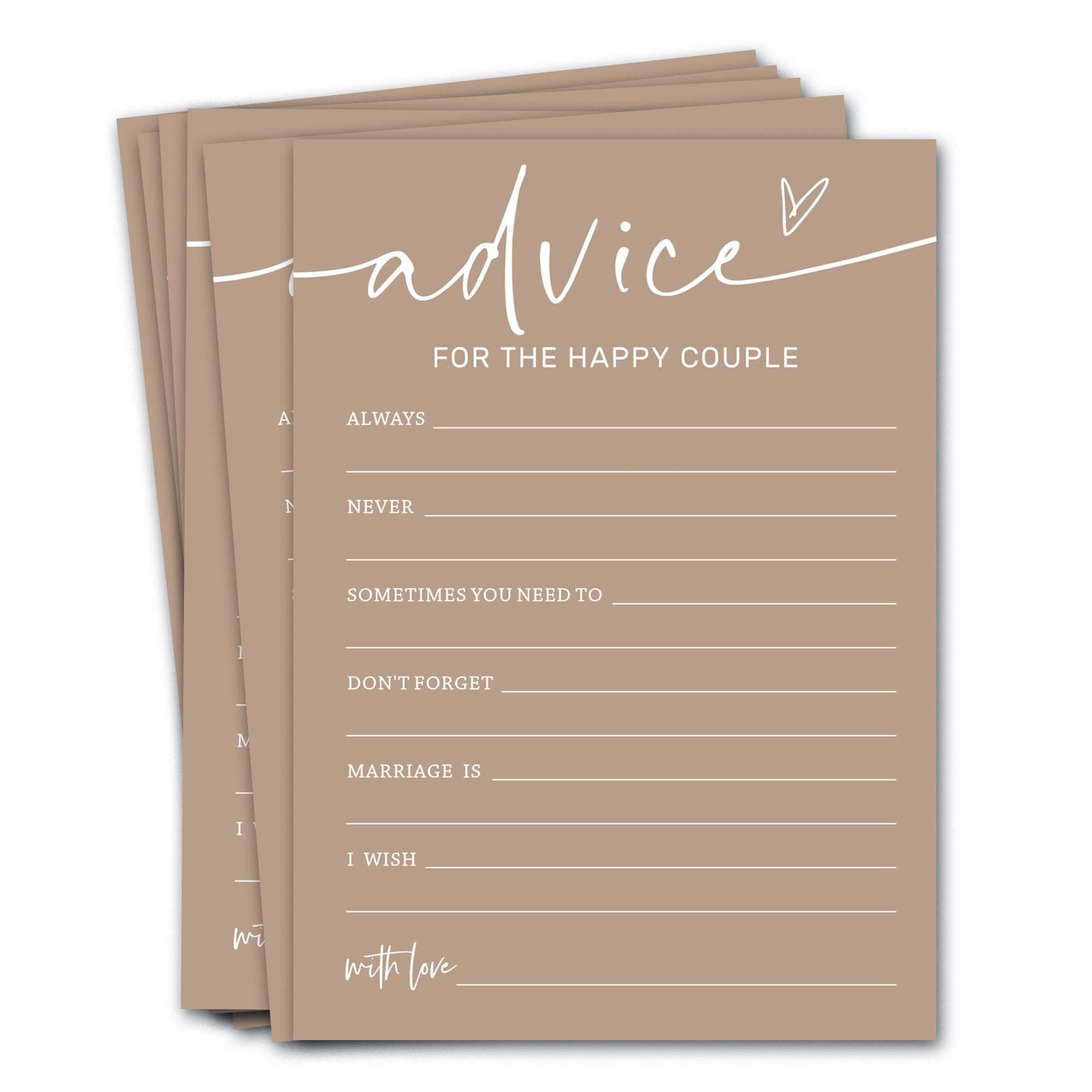 Wybgno Bridal Shower Games Cards, Advice for the Happy Couple, Bridal Shower Games 25 Guests, Engagement Party Wedding Games for Guests, Minimalist Brown Wedding Party Supplies - D10