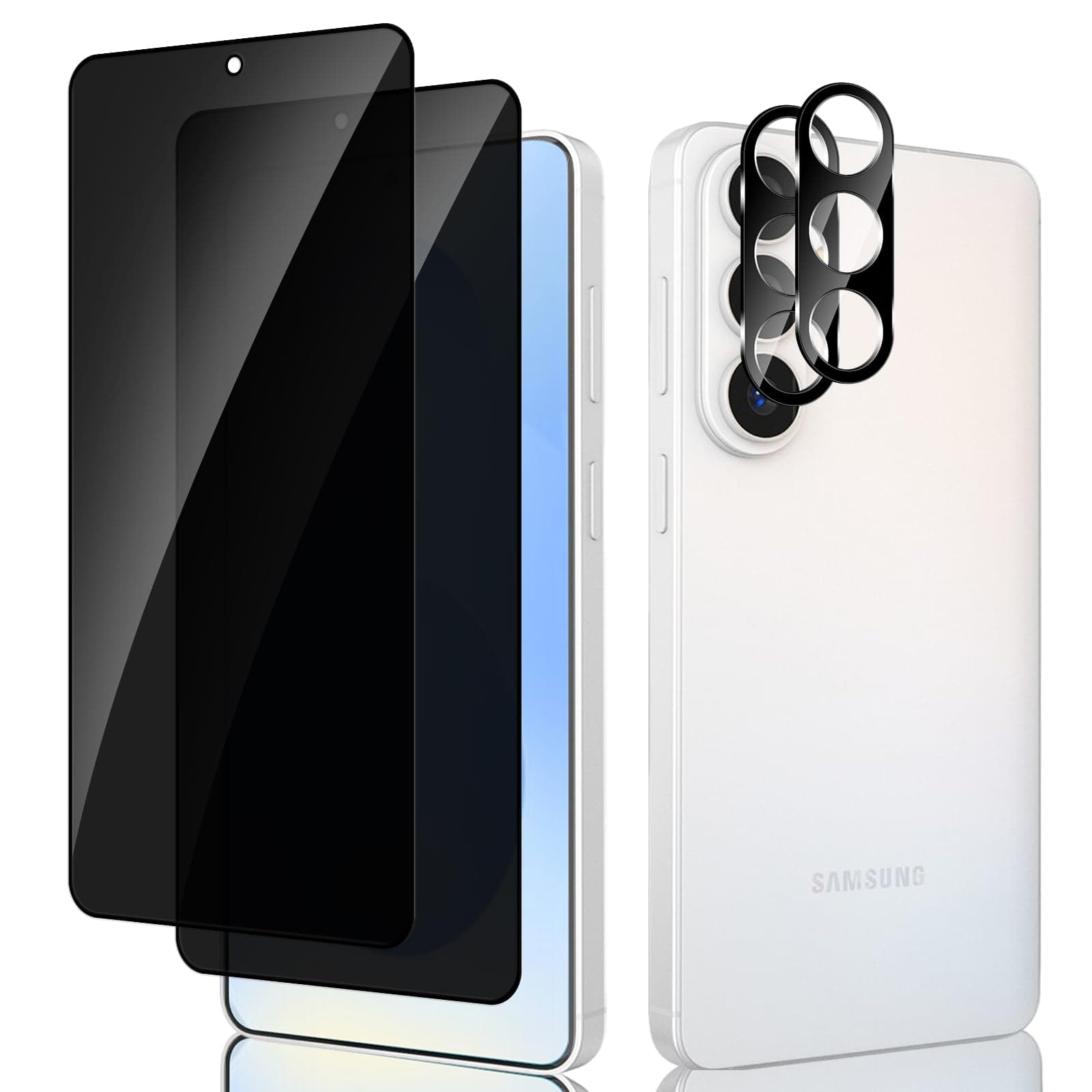 MiKoyi for Samsung Galaxy S26 Plus Privacy Screen Protector, 2 Pack Tempered Glass Screen Protector Anti-Spy Film Support Fingerprint + 2 Pack Camera Lens Protector for Galaxy S26 Plus 5G